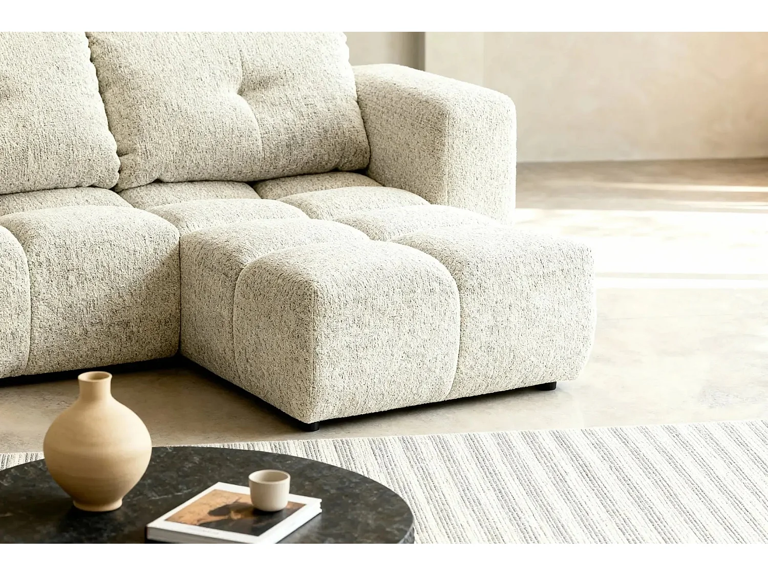 ROMY MINI - Canapé d'angle convertible tissu chenille 2 places Beige