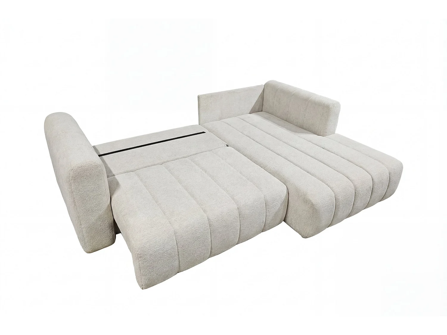 MARIUS - Canapé d'angle convertible tissu chenille 4 places - Beige