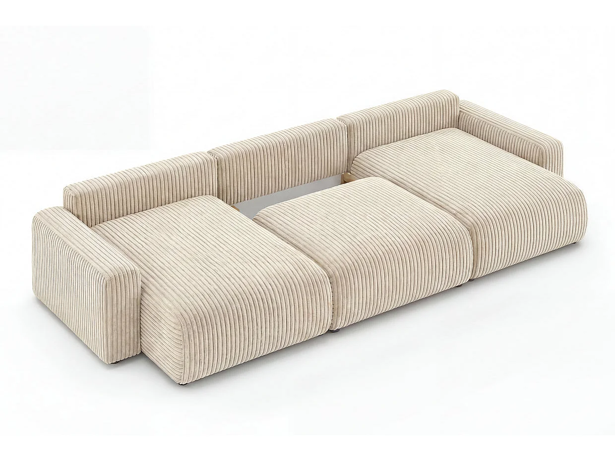 OLI - Canapé panoramique convertible petit velours côtelé Beige