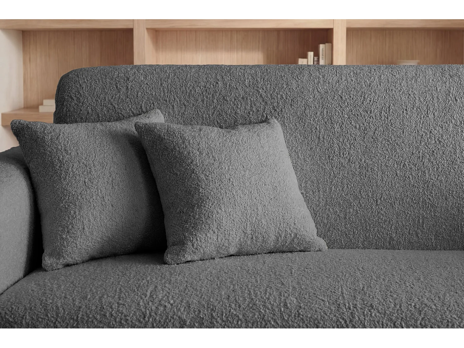 GINA - Canapé droit convertible tissu bouclette 2 places Gris foncé
