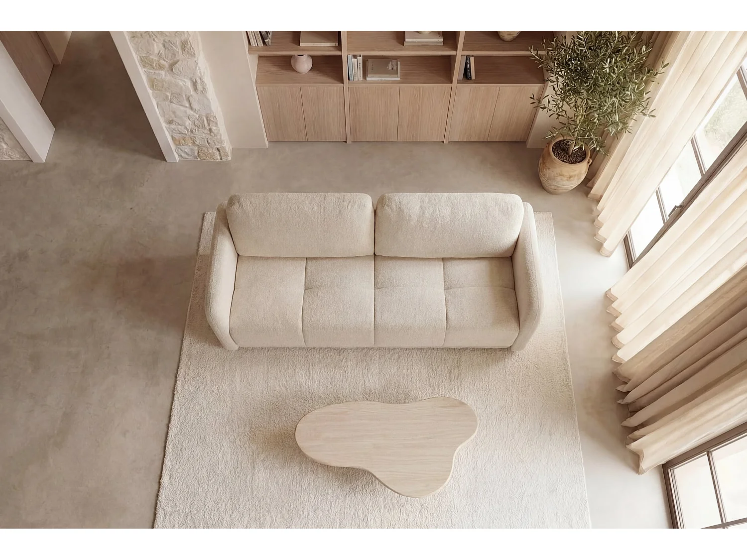 DANA - Canapé droit convertible tissu lisse 3 places Beige