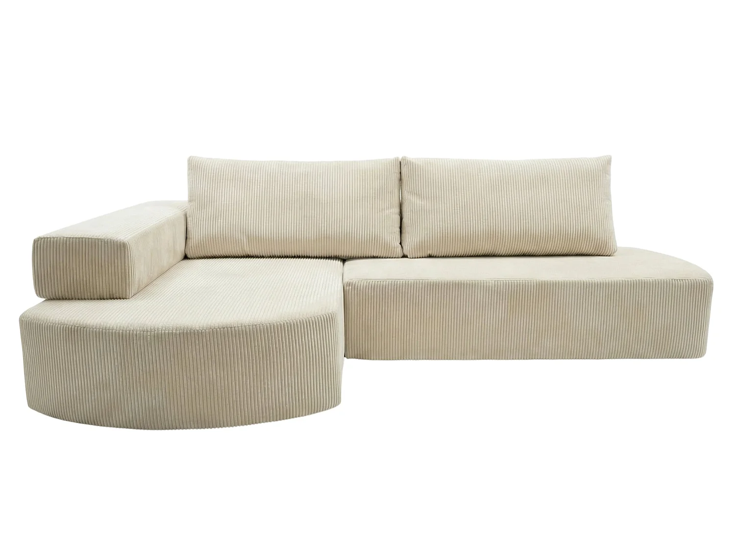 MIREA - Canapé d'angle convertible velours côtelé 4 places Beige Droit