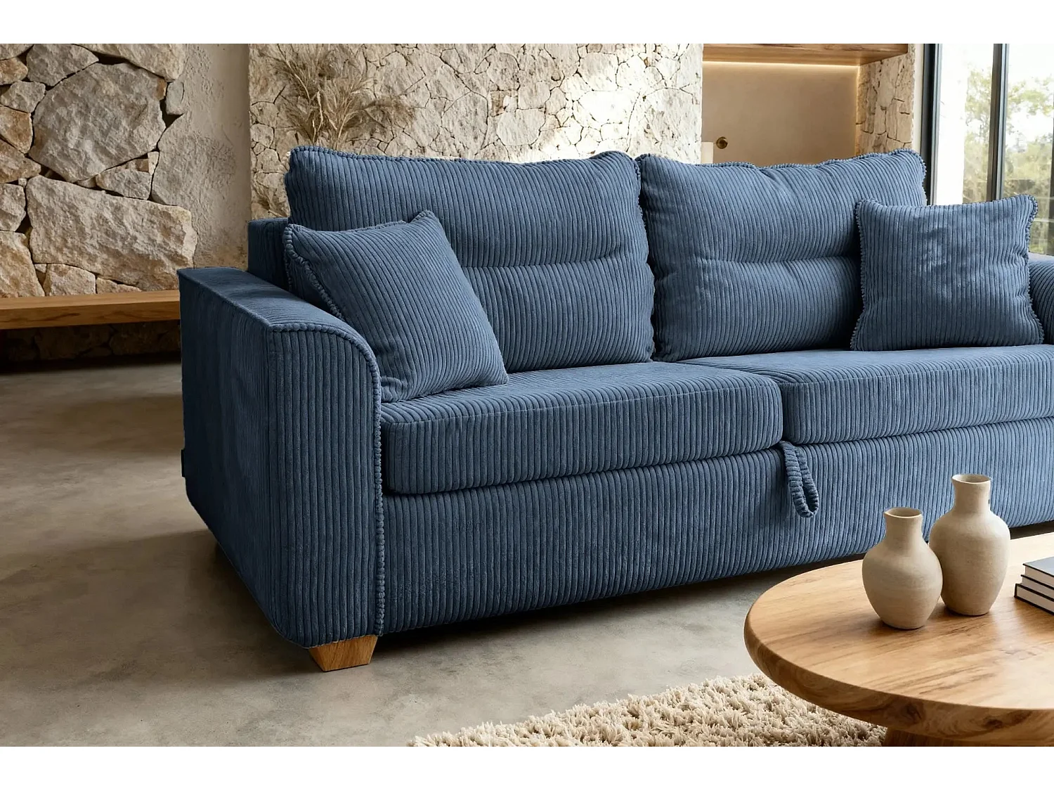 LOULOU - 2 zits corduroy slaapbank - Blauw