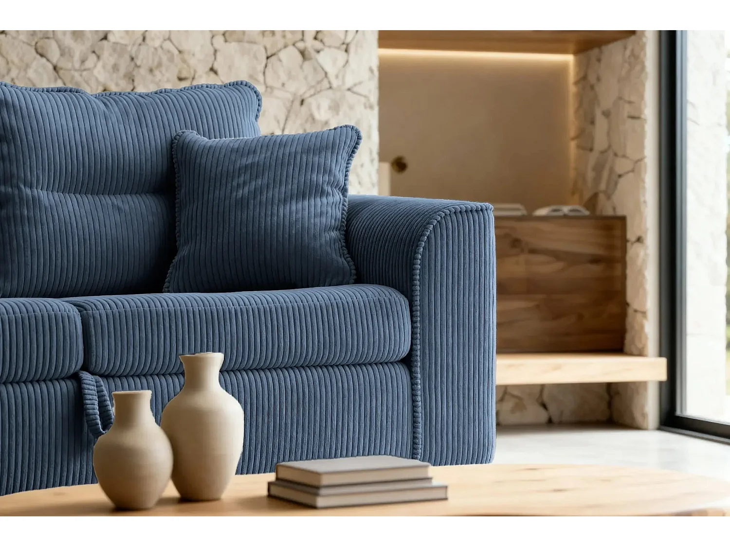 LOULOU - 2 zits corduroy slaapbank - Blauw