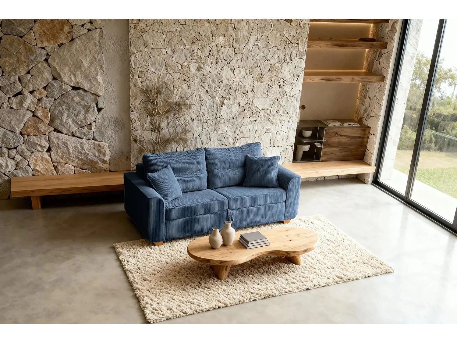 LOULOU - 2 zits corduroy slaapbank - Blauw