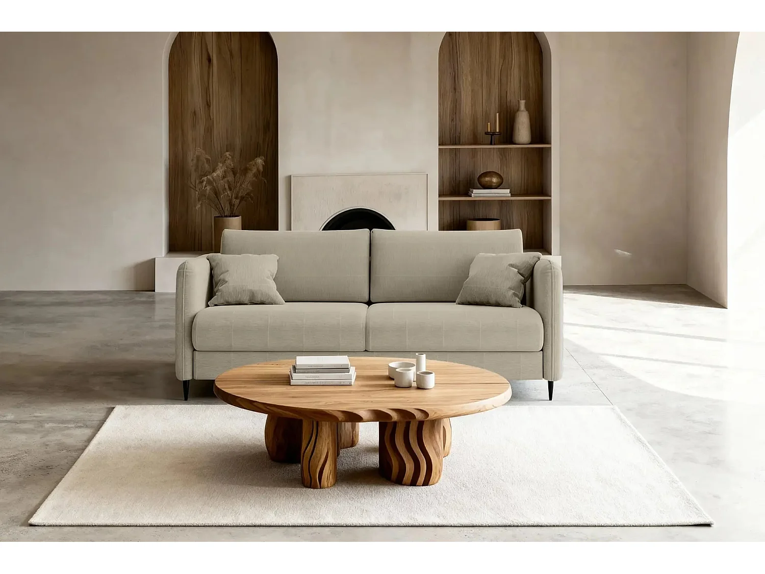 VICKY II - Canapé droit convertible tissu lisse 2 places Café