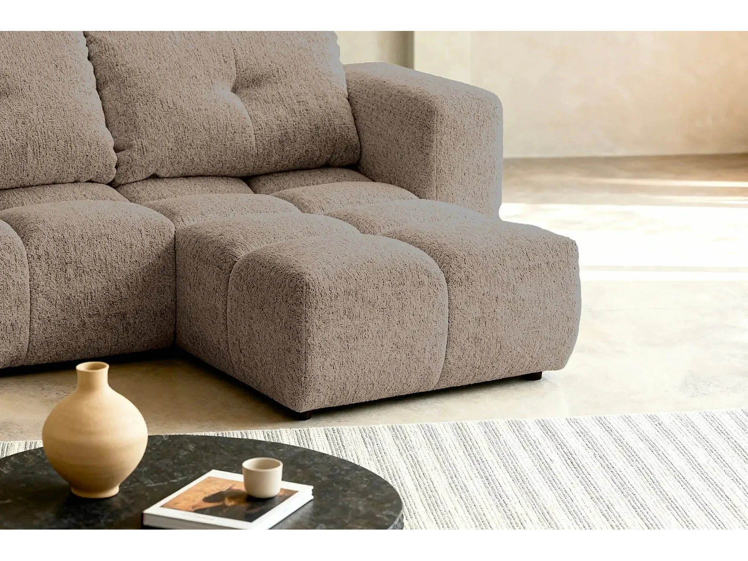 ROMY MINI - Canapé d'angle convertible tissu chenille 2 places Café