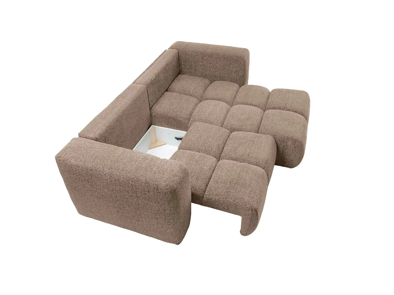 ROMY MINI - Canapé d'angle convertible tissu chenille 2 places Café