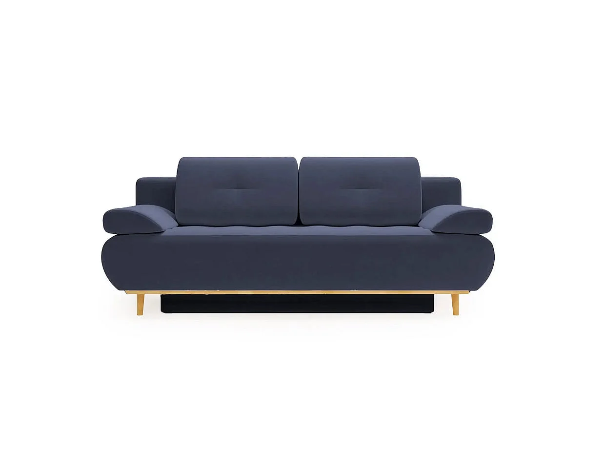 AMARO - Canapé droit convertible tissu velours 2 places Bleu