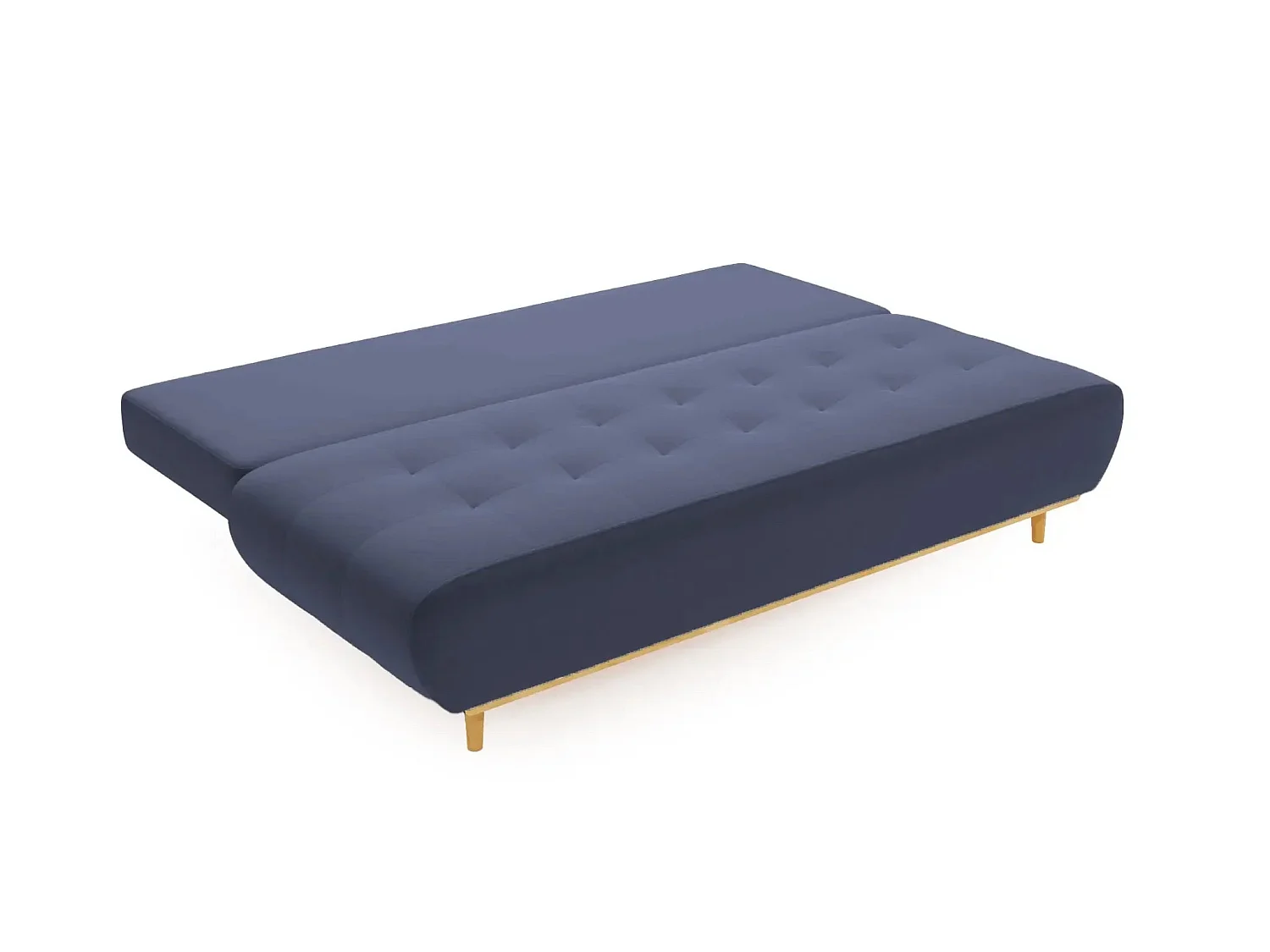 AMARO - Canapé droit convertible tissu velours 2 places Bleu