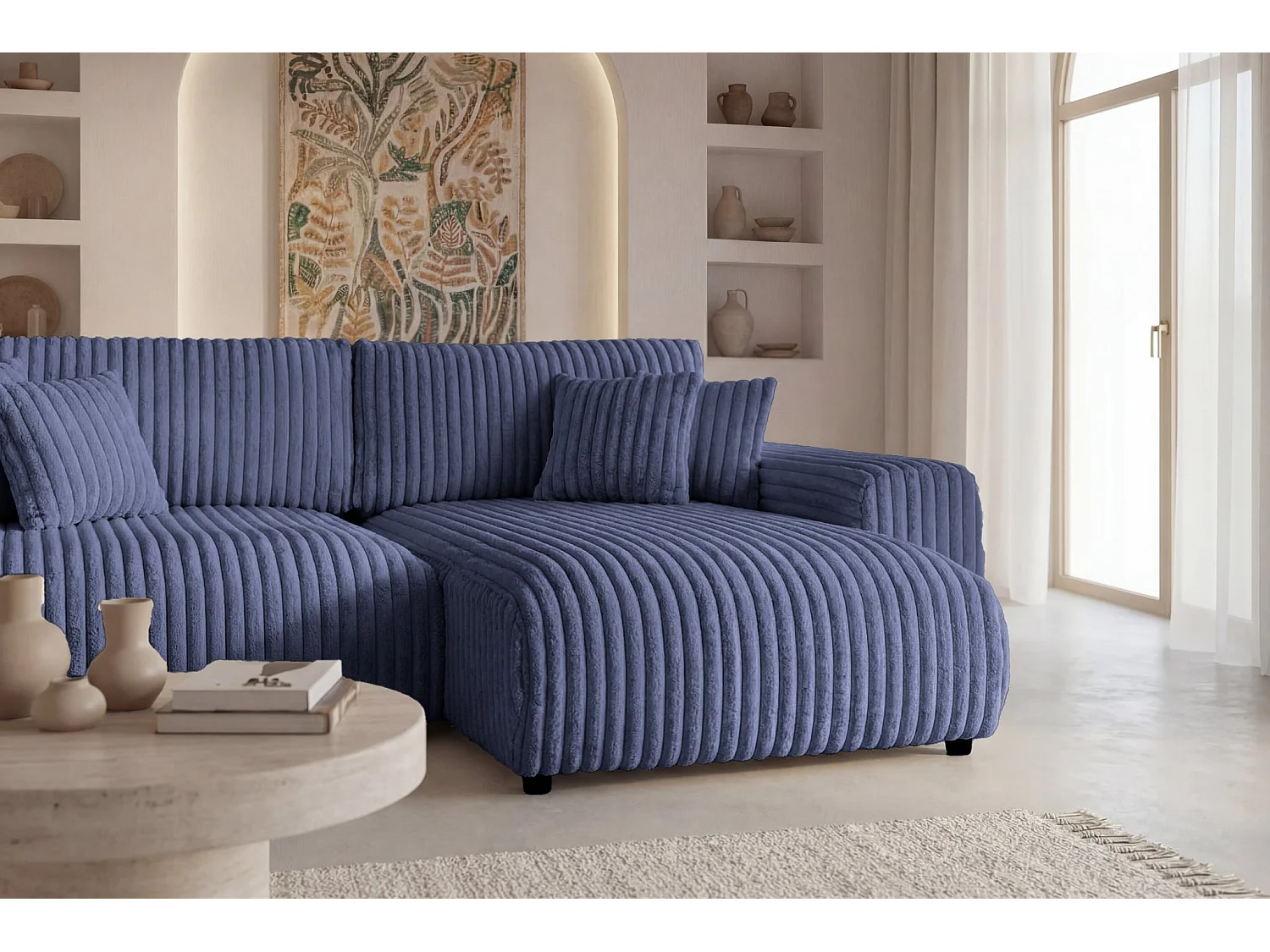 CAISA - 4-zits gros corduroy hoekbank - Blauw