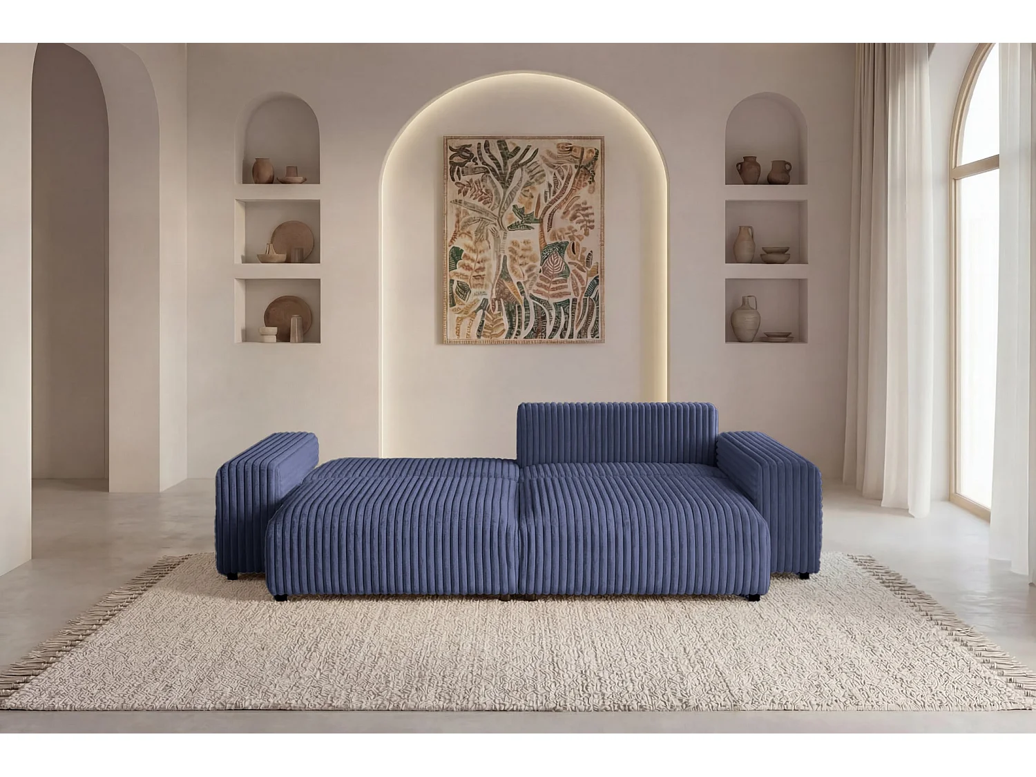 CAISA - 4-zits gros corduroy hoekbank - Blauw