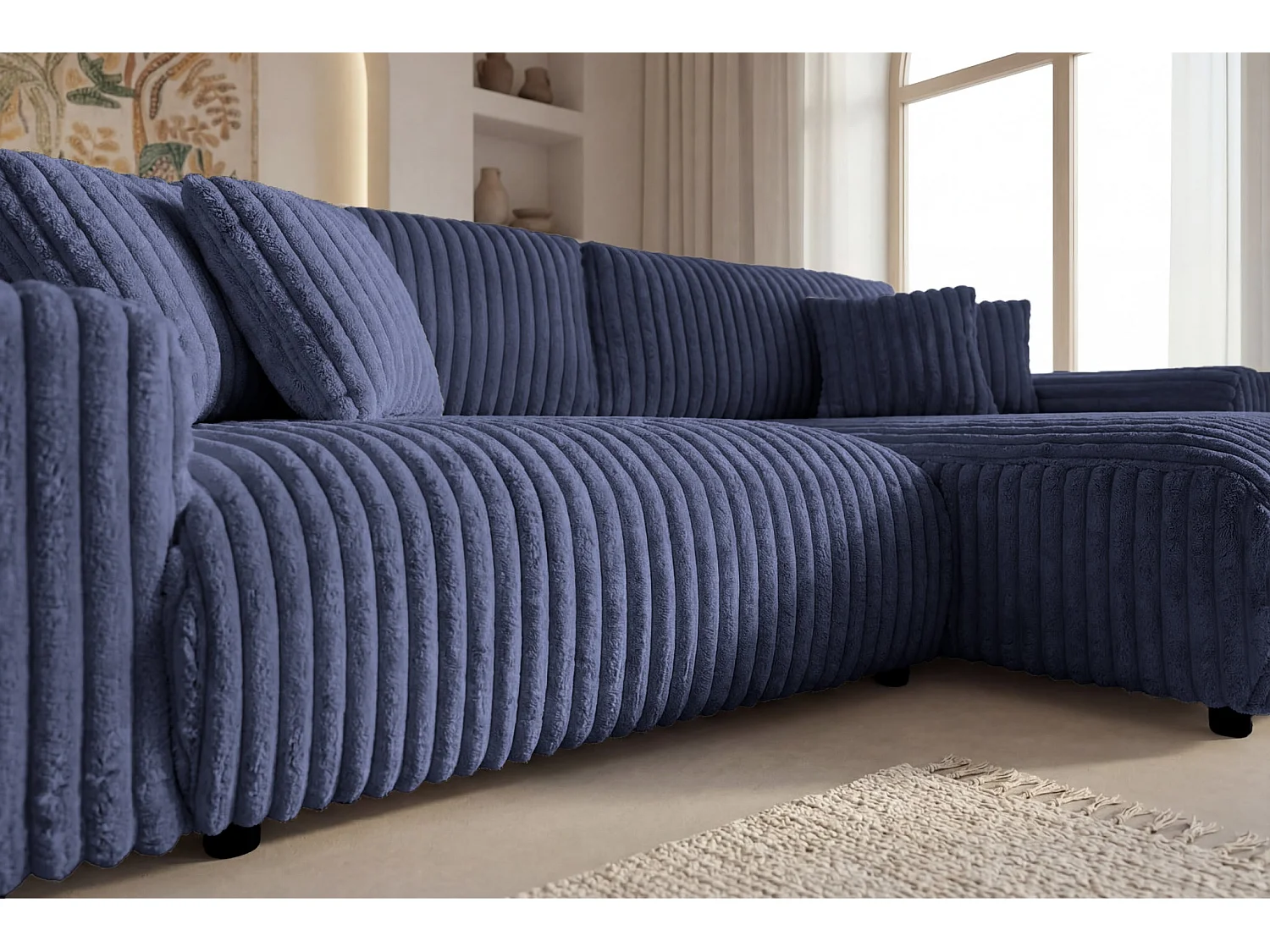 CAISA - 4-zits gros corduroy hoekbank - Blauw
