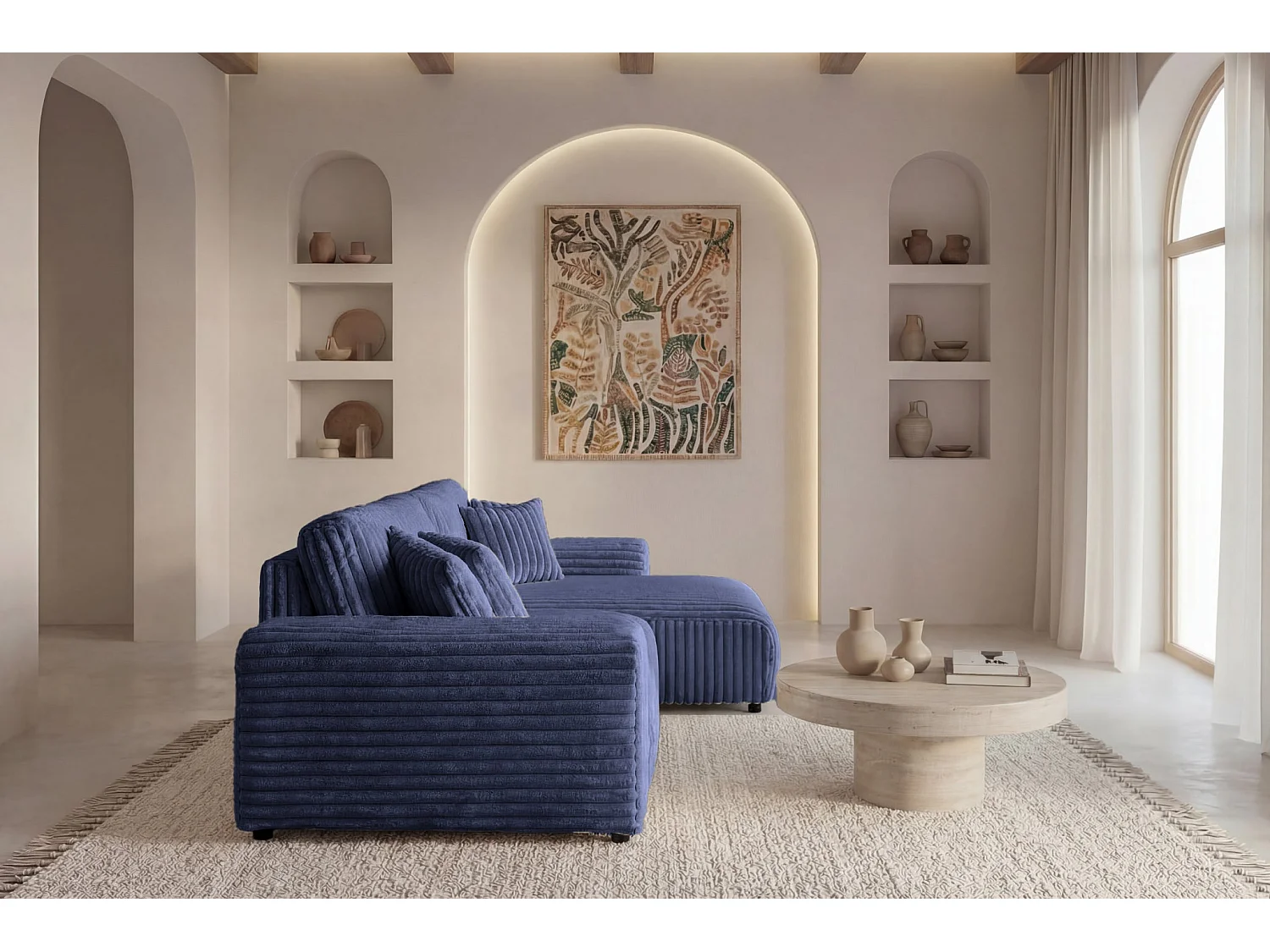 CAISA - 4-zits gros corduroy hoekbank - Blauw