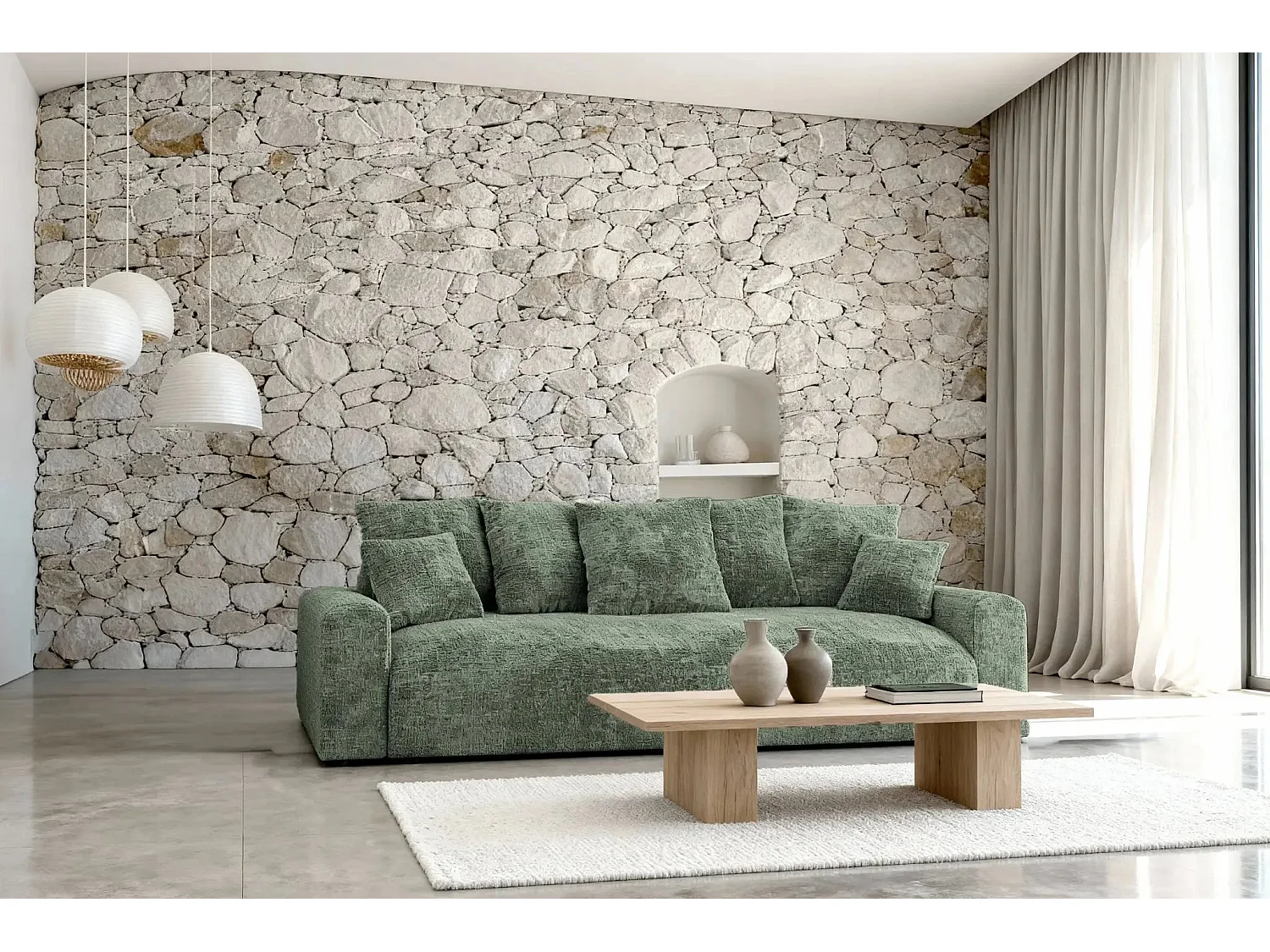 OLI - Canapé droit convertible tissu chenille 3 places Vert