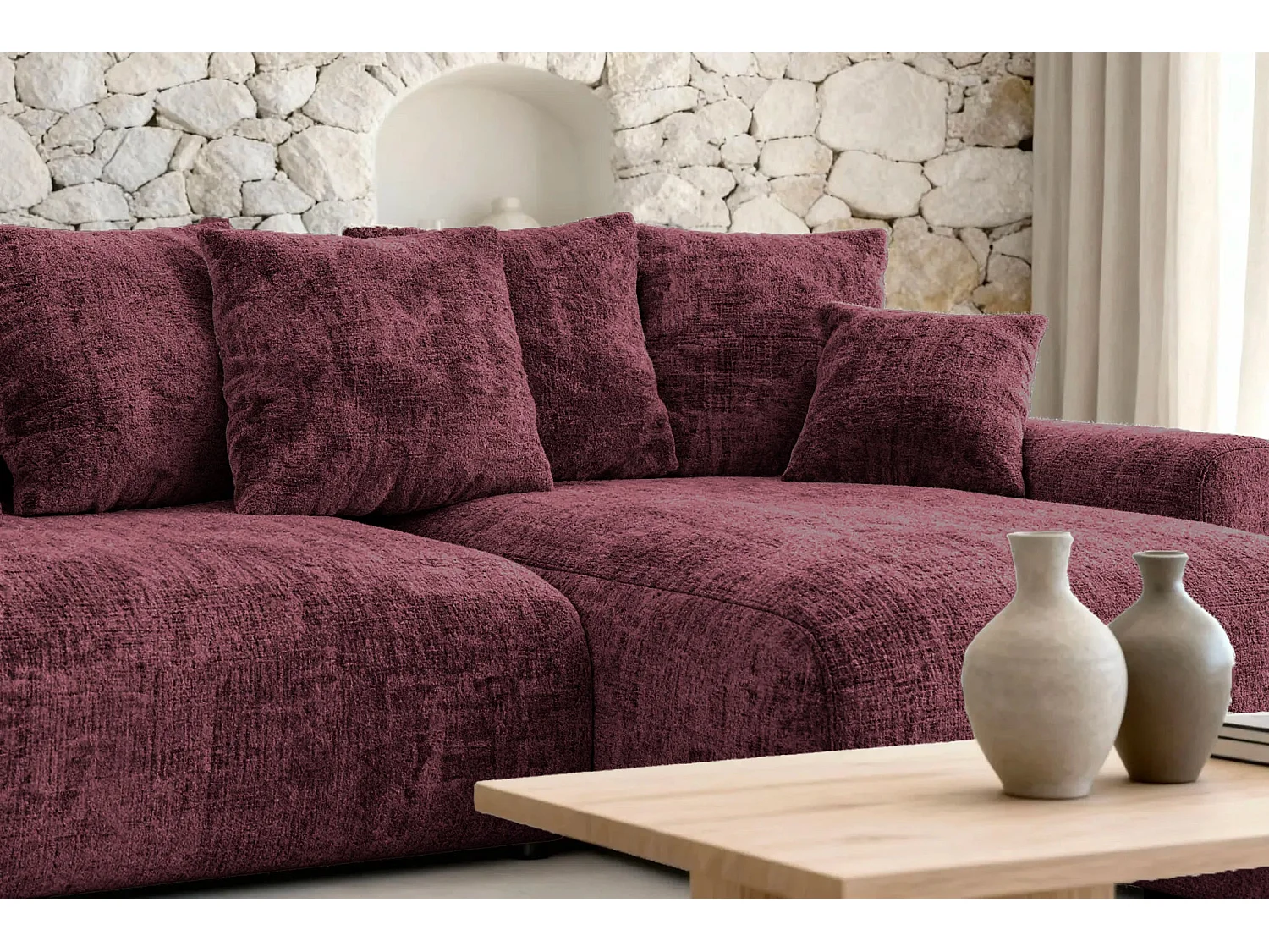 OLI - 4-zits hoekbank in chenille stof - Bordeaux