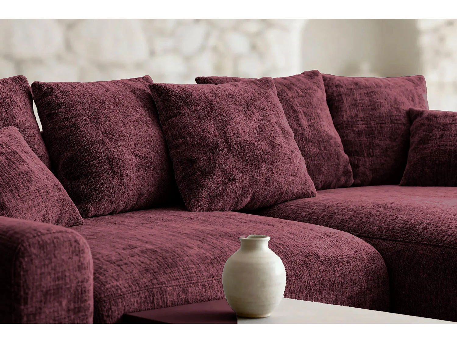 OLI - 4-zits hoekbank in chenille stof - Bordeaux