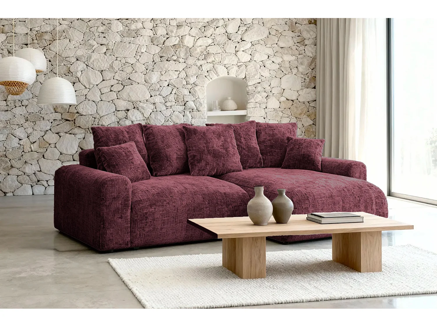 OLI - 4-zits hoekbank in chenille stof - Bordeaux