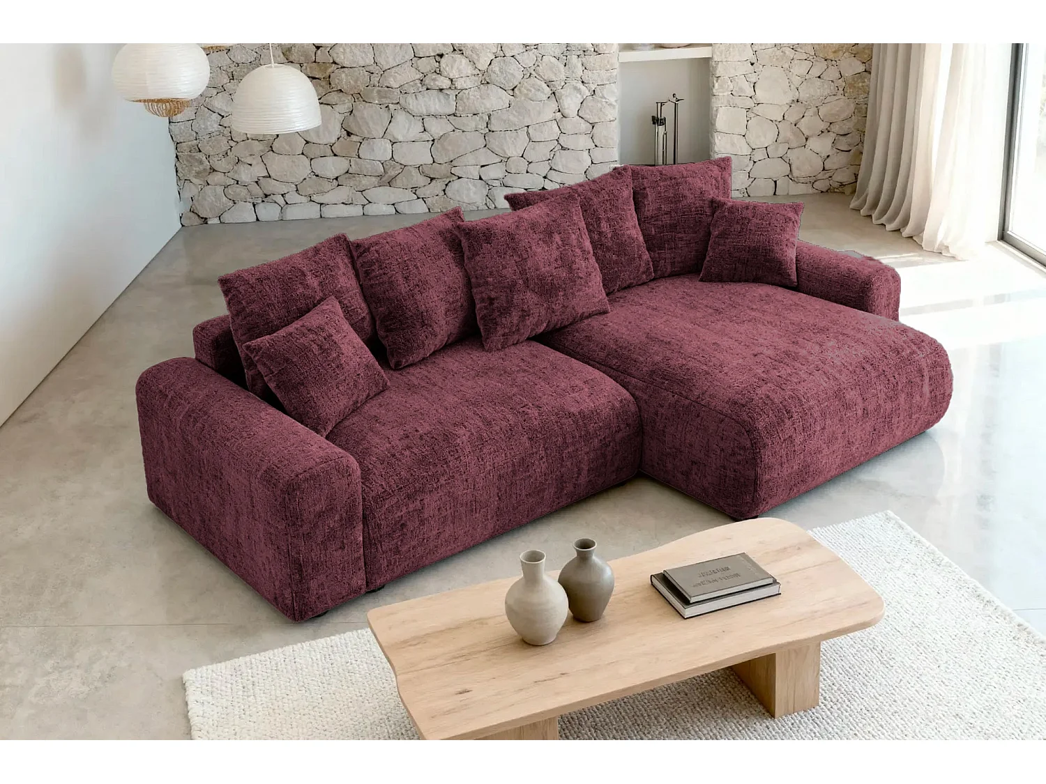 OLI - 4-zits hoekbank in chenille stof - Bordeaux