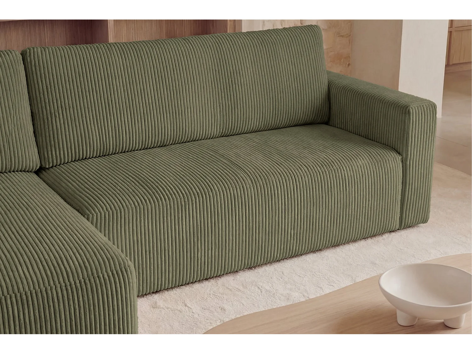 MAURIE - Canapé d'angle convertible petit velours côtelé 4 places - Vert