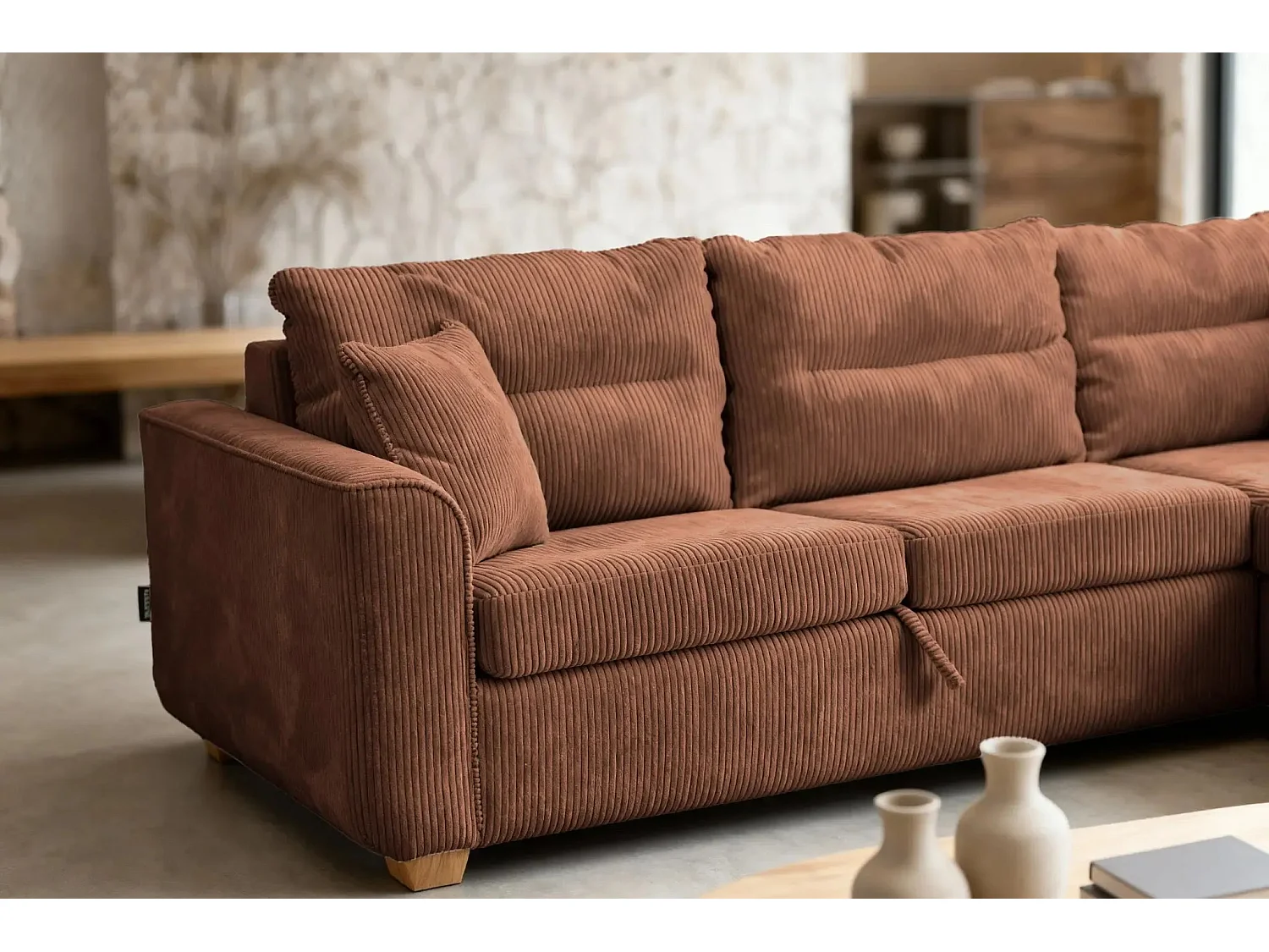 LOULOU - 3-zits ribfluwelen slaapbank - Terracotta