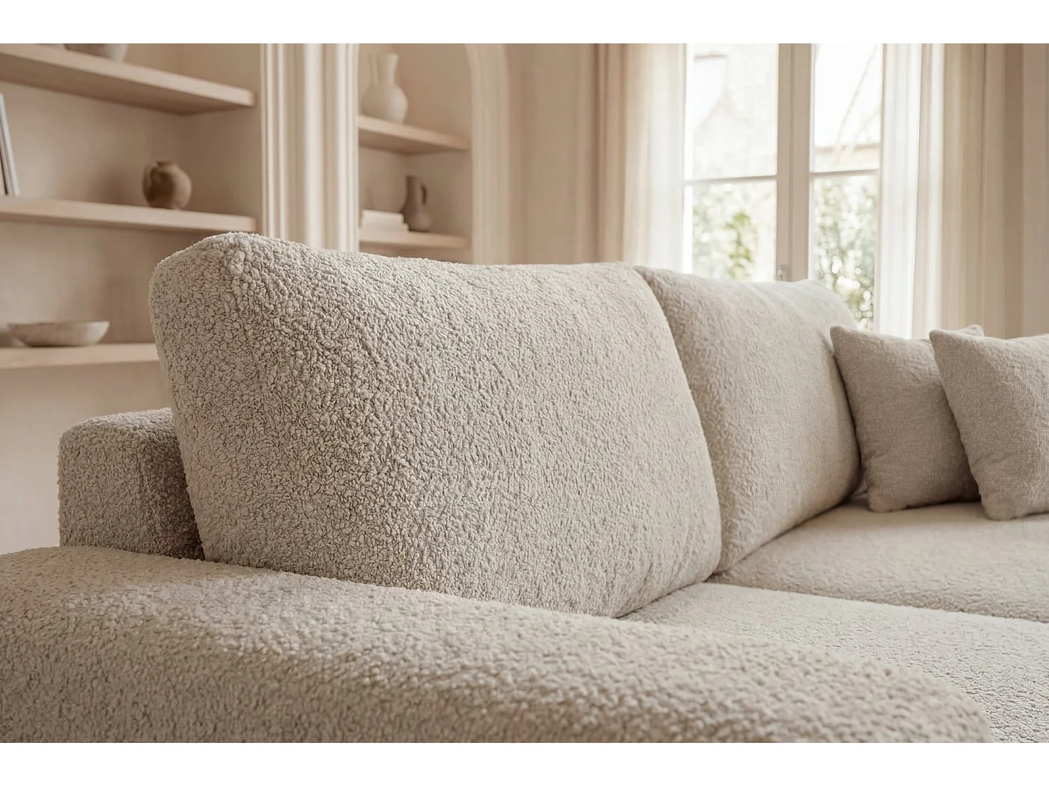 JELLA XL - Canapé d'angle convertible tissu bouclette Beige