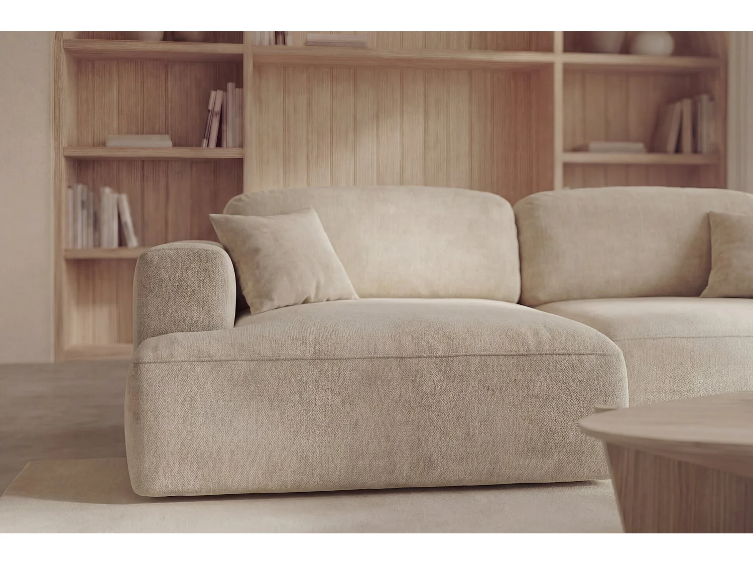 CHIARA - Canapé d'angle convertible tissu velours 4 places - Beige