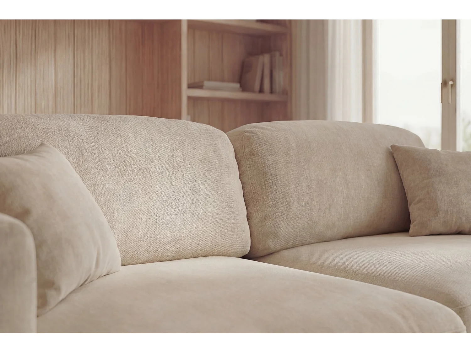 CHIARA - Canapé d'angle convertible tissu velours 4 places - Beige