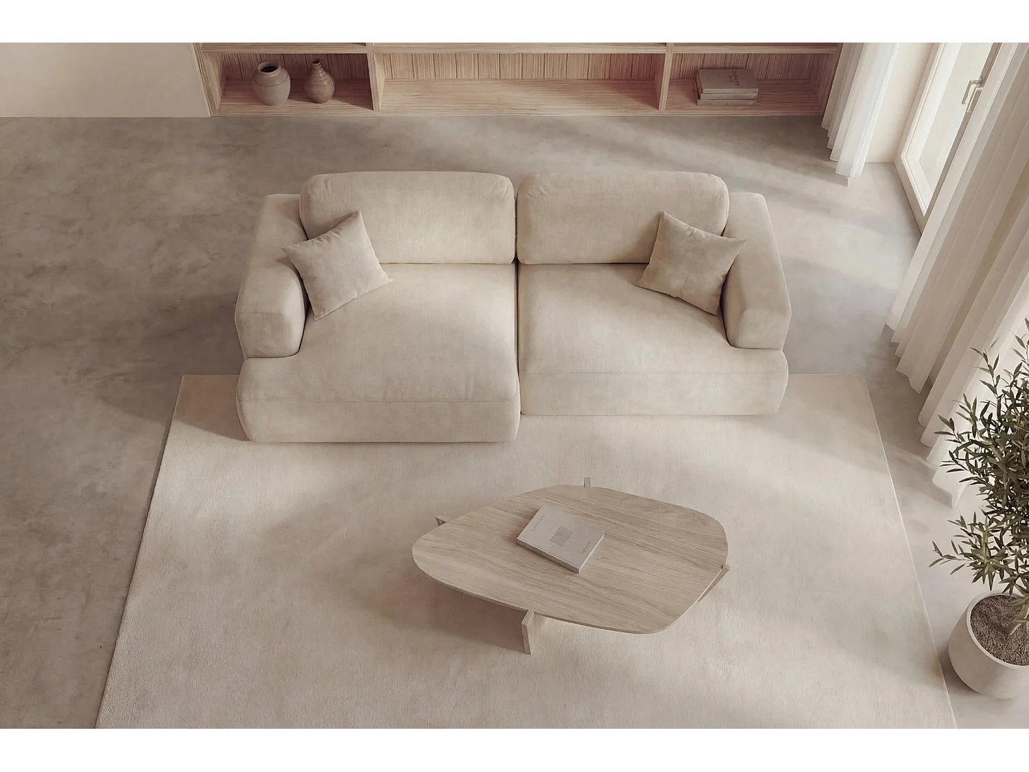 CHIARA - Canapé d'angle convertible tissu velours 4 places - Beige