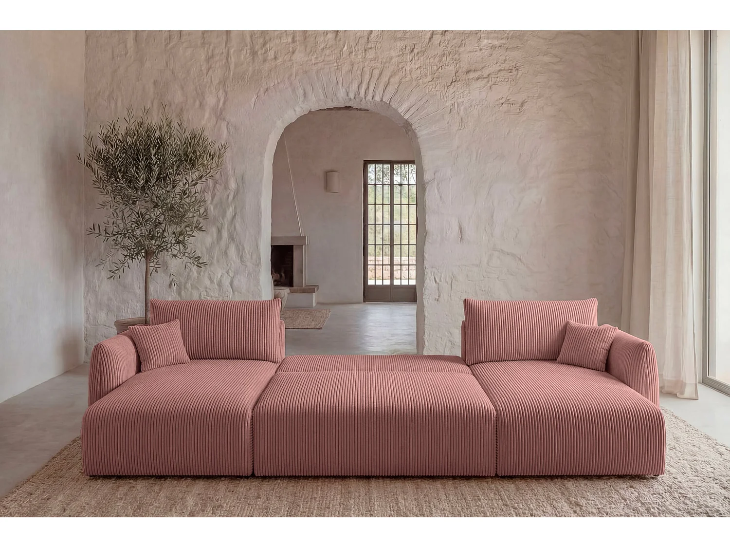 ELIO - 5-zits panoramische slaapbank in ribfluweel - Roze