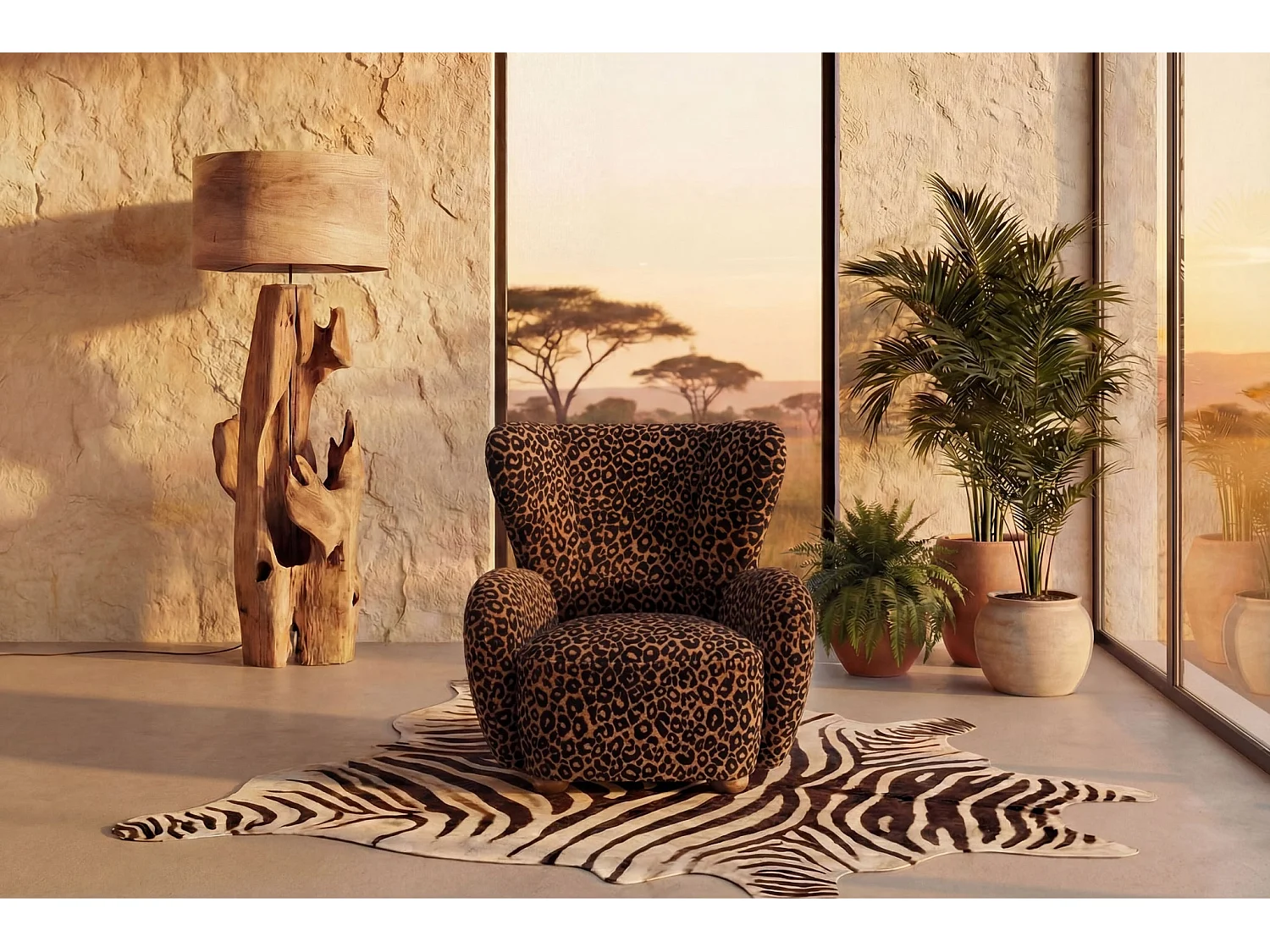 LILI - Stoffen fauteuil met dierenprint - Terracotta