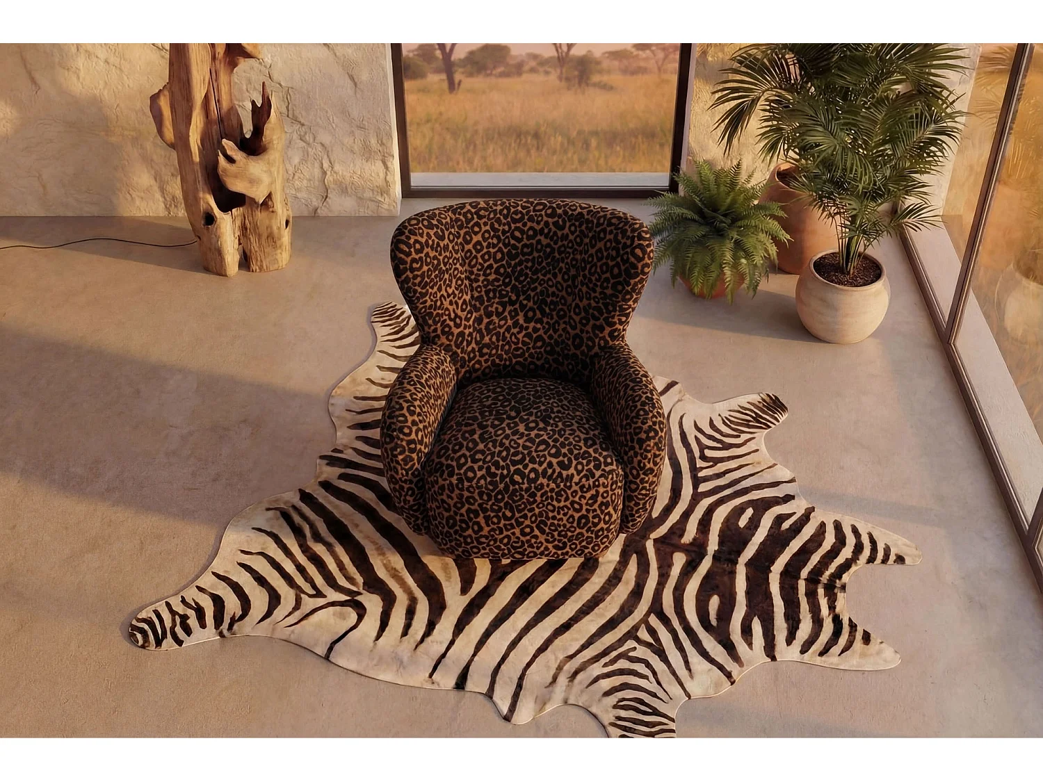 LILI - Stoffen fauteuil met dierenprint - Terracotta
