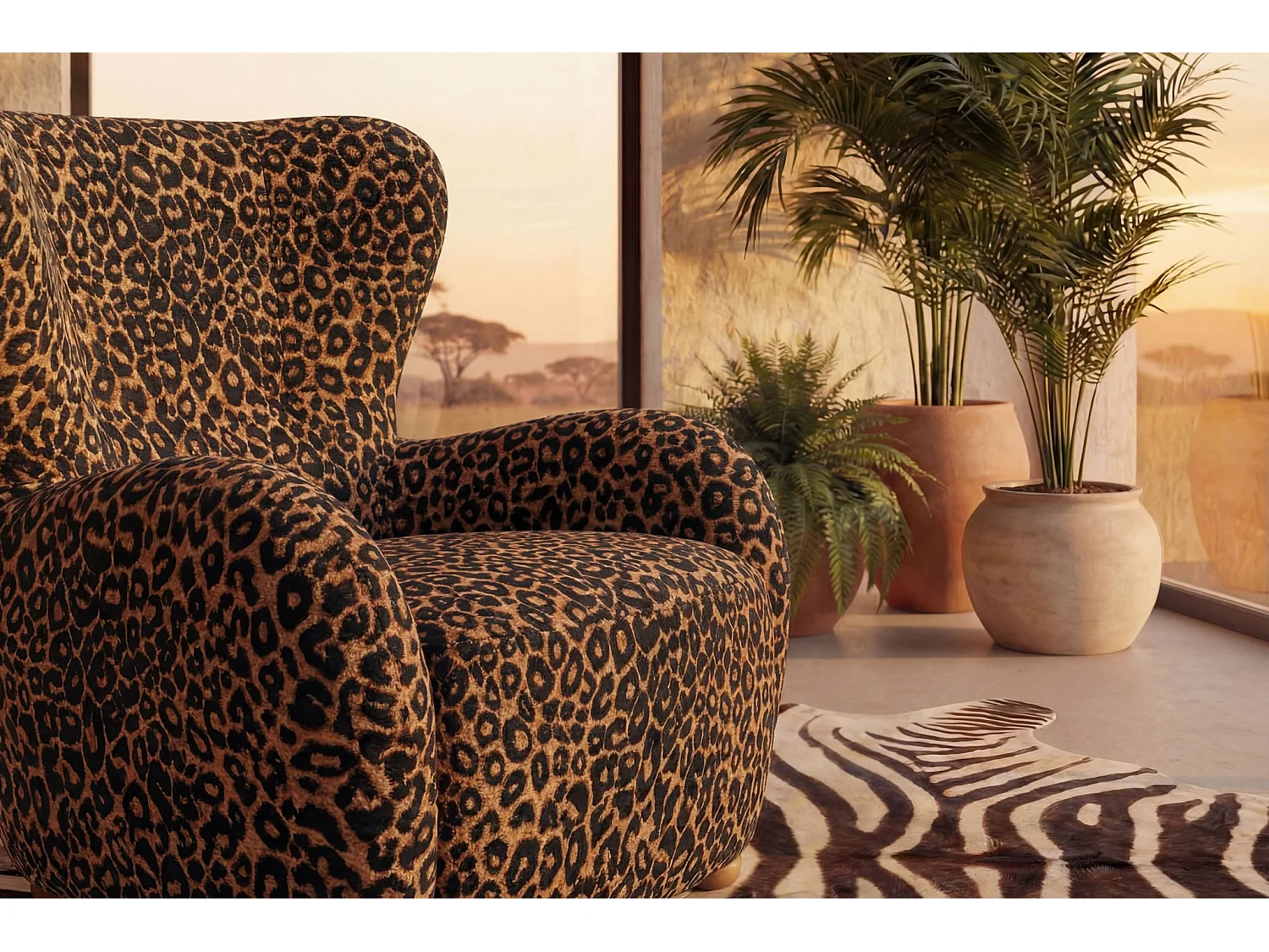 LILI - Stoffen fauteuil met dierenprint - Terracotta