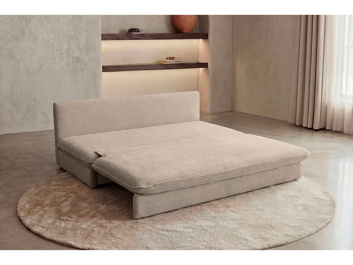 OSCAR MINI - Canapé droit convertible velours côtelé Taupe