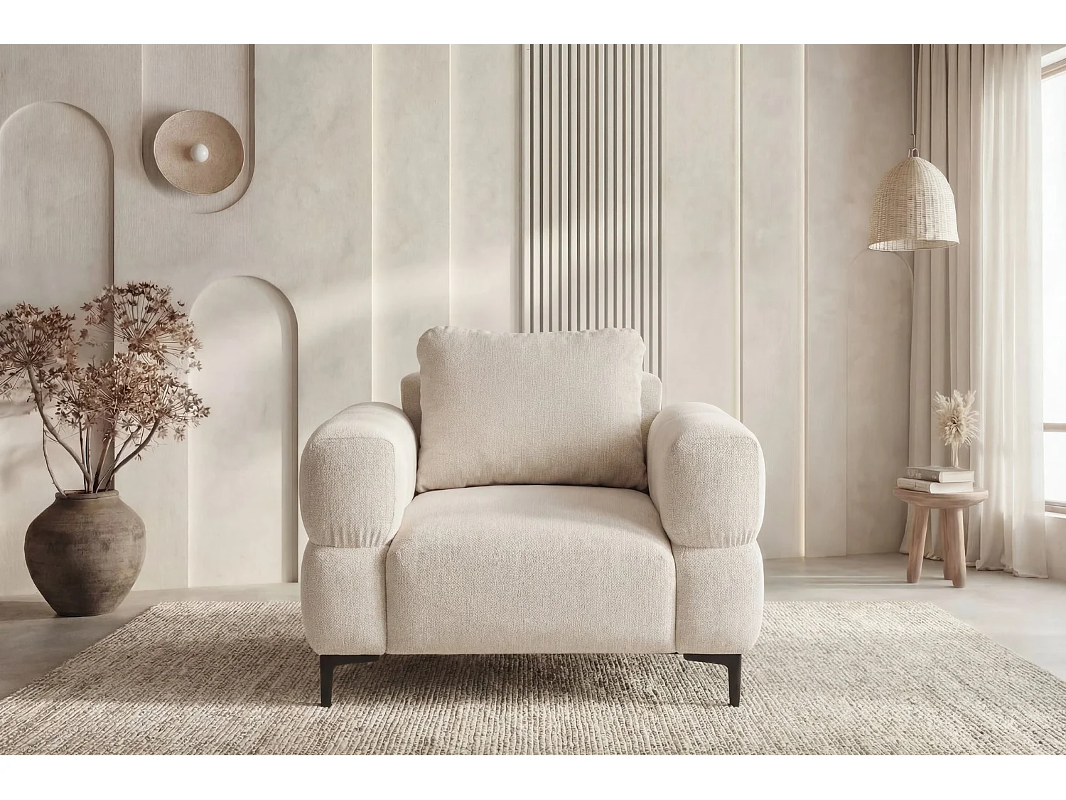ELTON - Fauteuil en tissu lisse - Beige