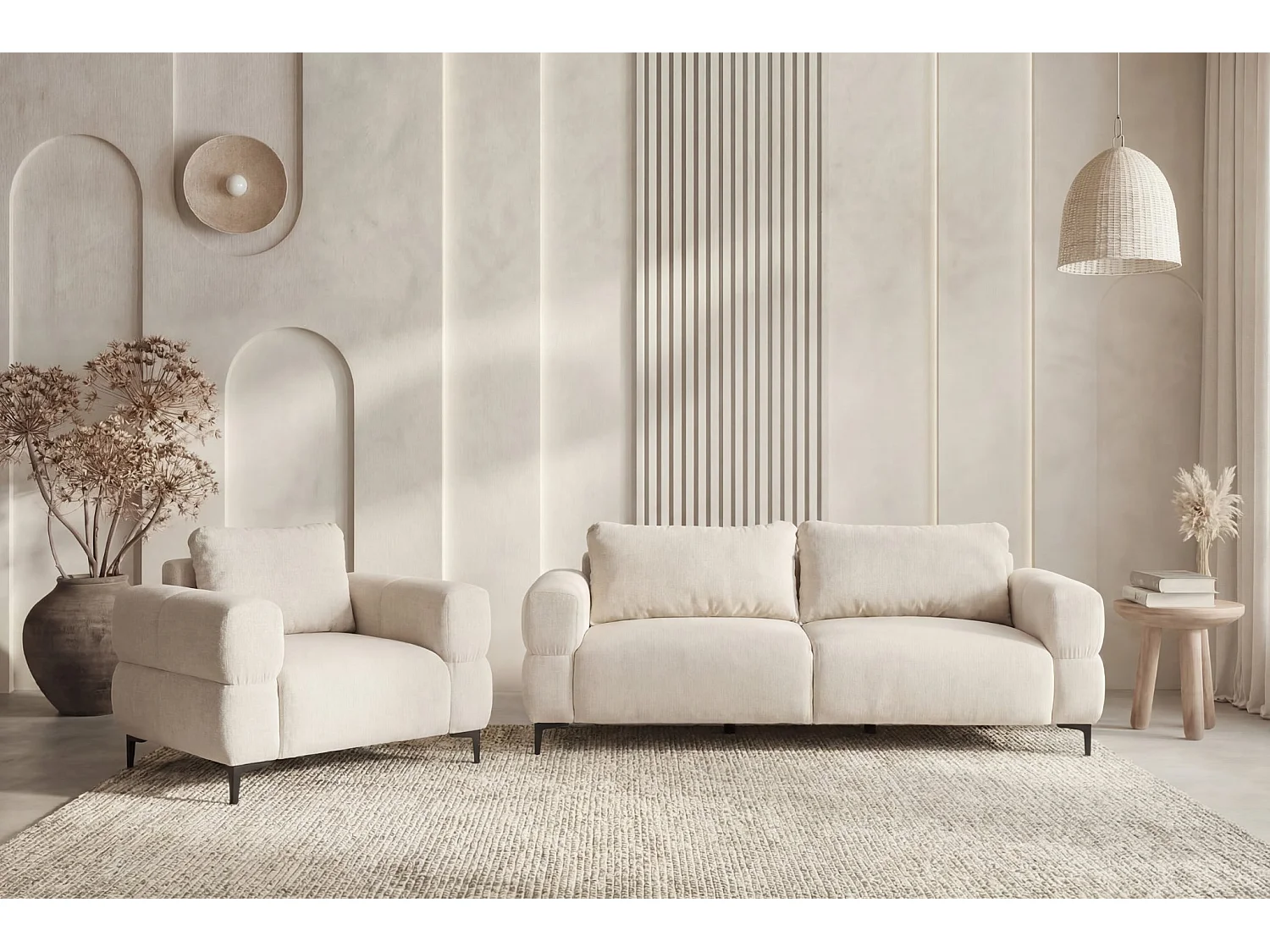 ELTON - Fauteuil en tissu lisse - Beige