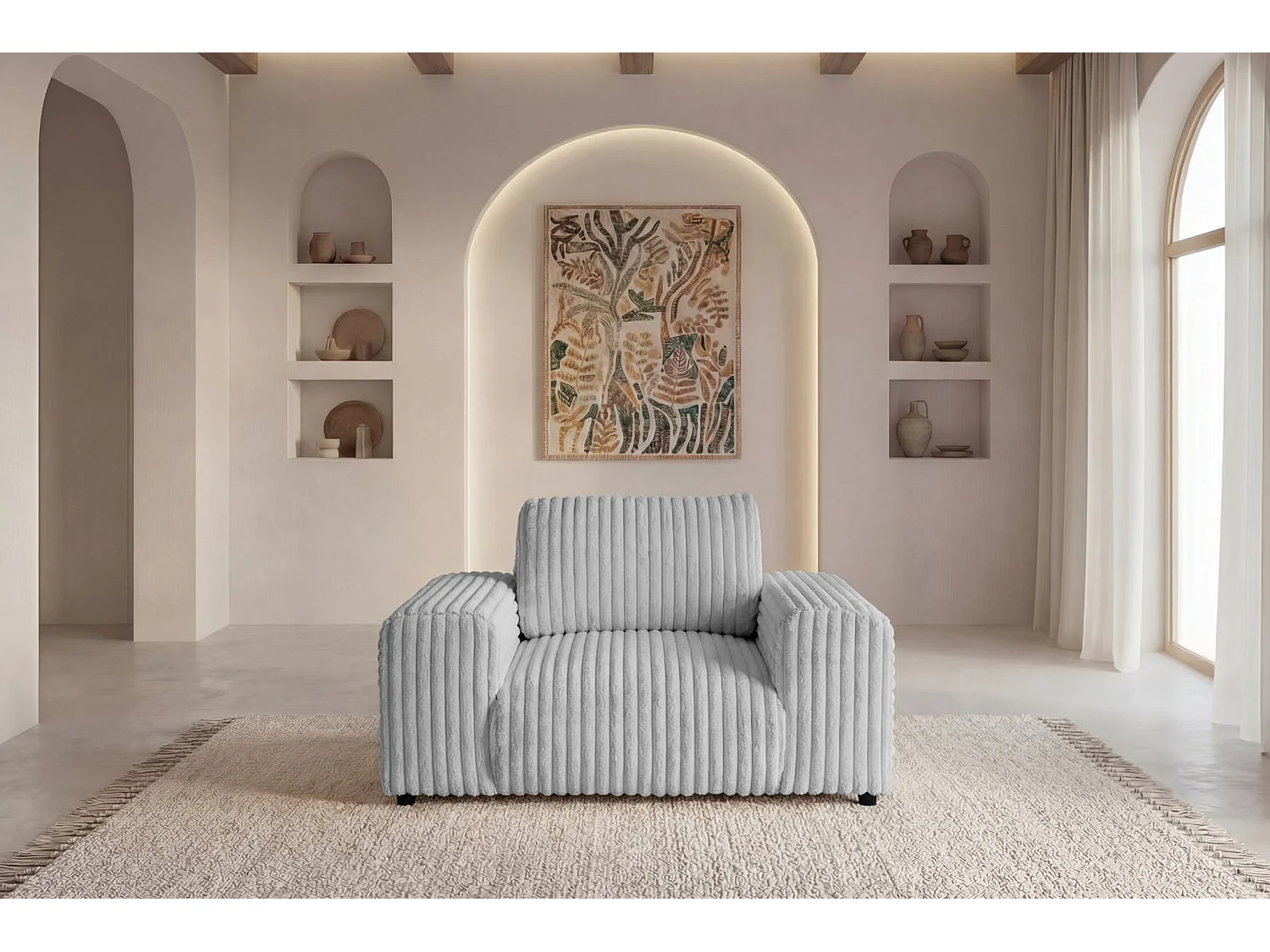 CAISA - Fauteuil en velours côtelé - Gris clair