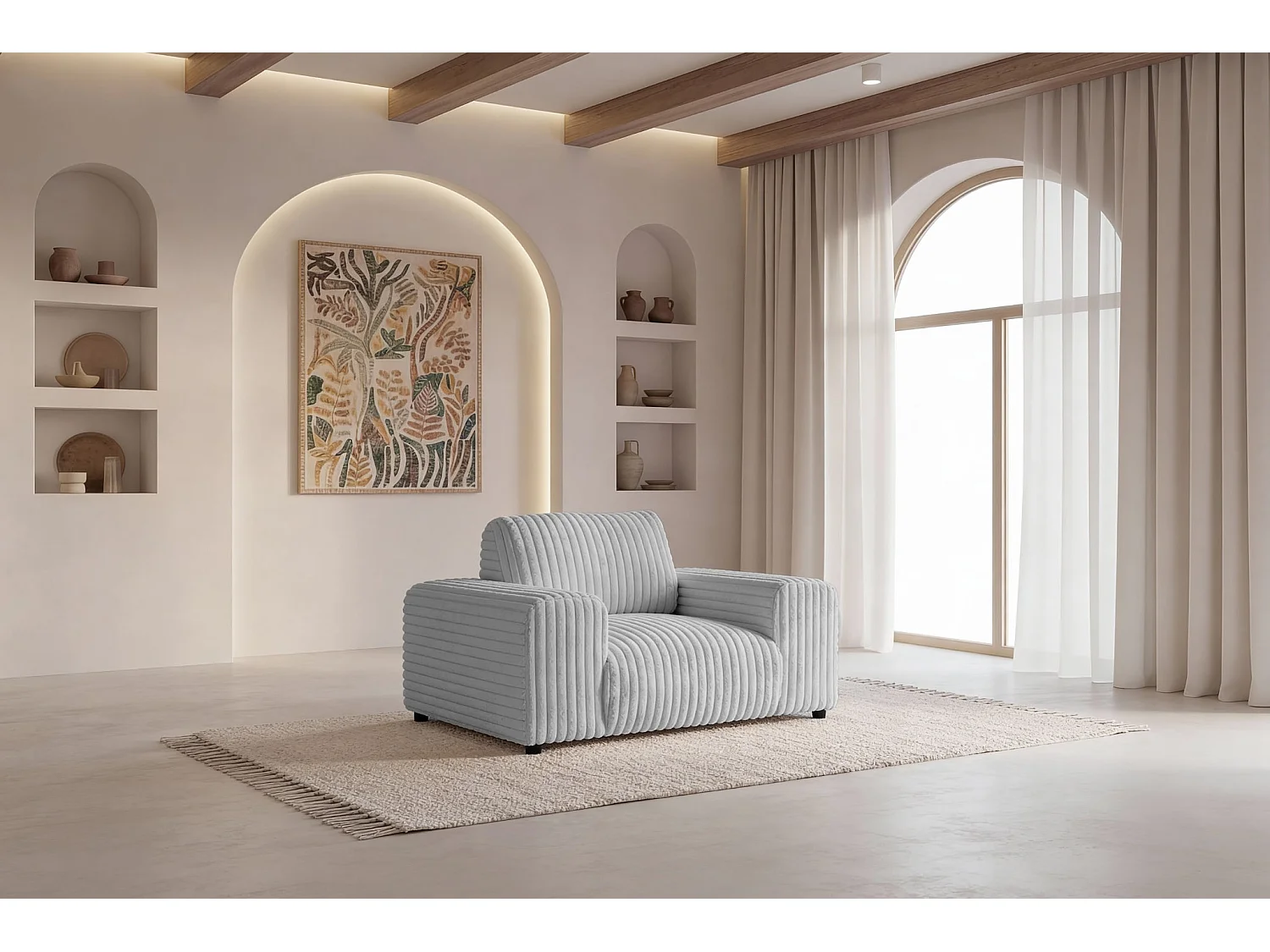 CAISA - Fauteuil en velours côtelé - Gris clair