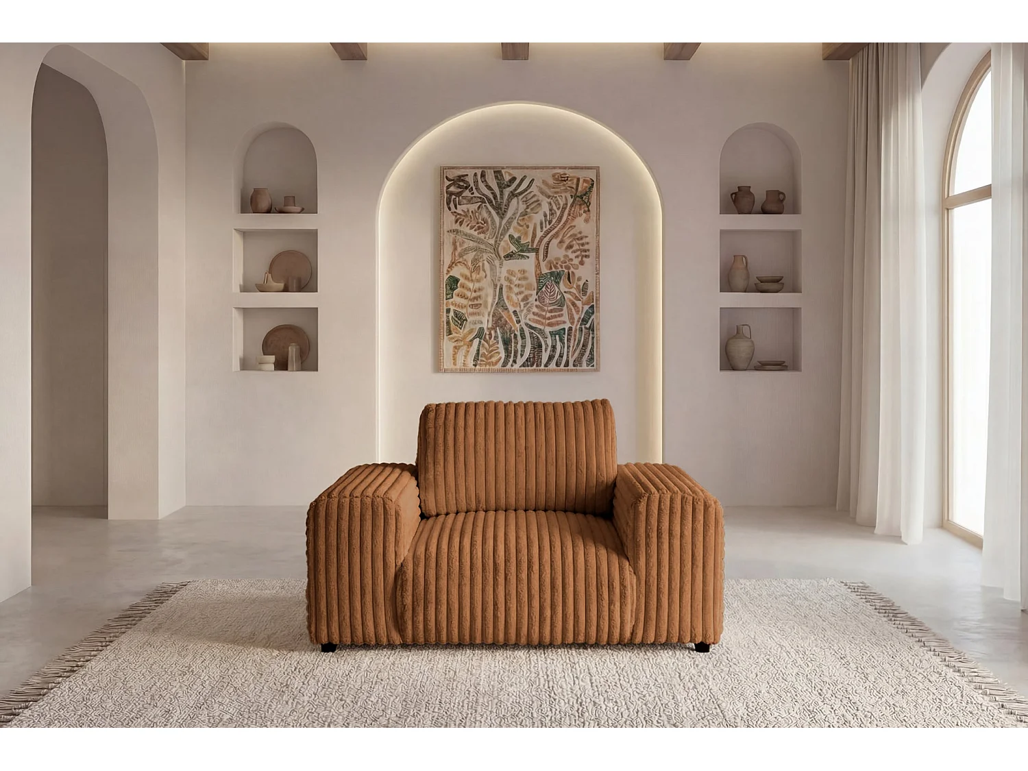 CAISA - Fauteuil en velours côtelé - Terracotta