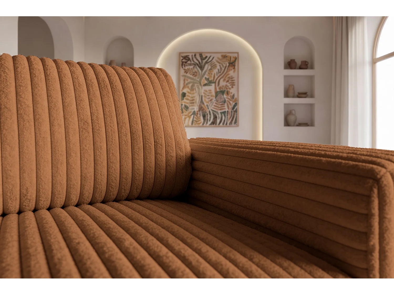 CAISA - Fauteuil en velours côtelé - Terracotta