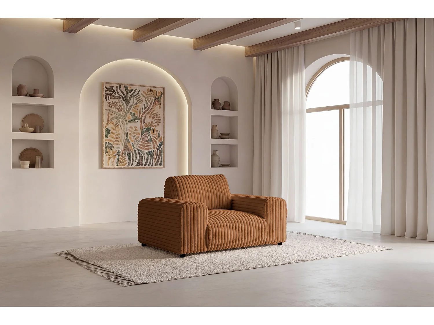CAISA - Fauteuil en velours côtelé - Terracotta