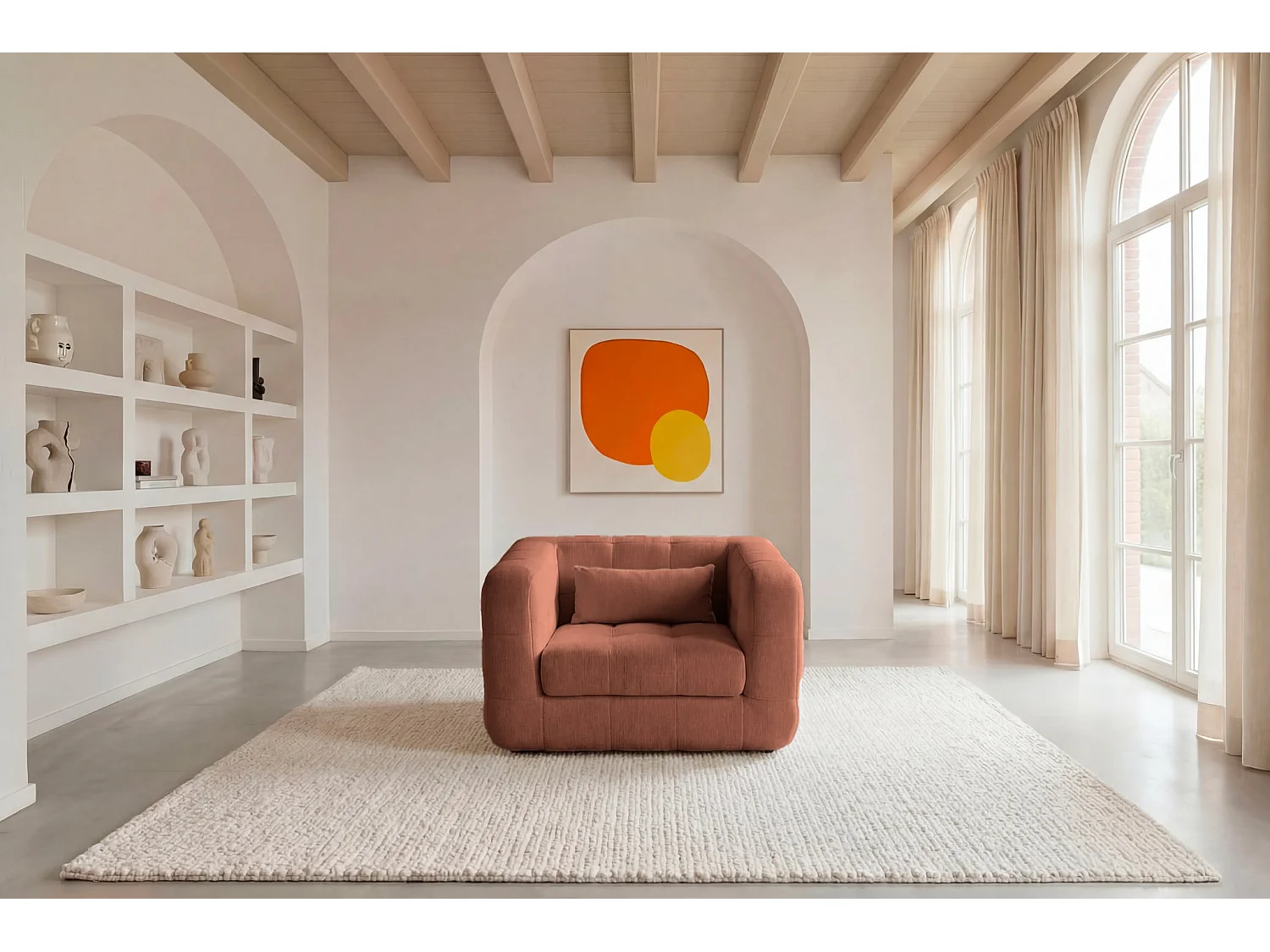 ARLETTE - Chenille stoffen fauteuil - Terracotta