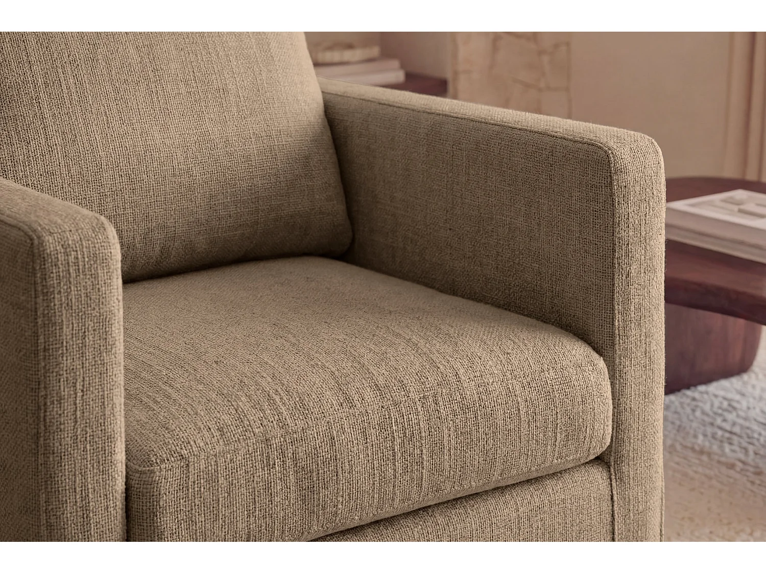 LEONIE - Fauteuil tissu chenille déhoussable - Café