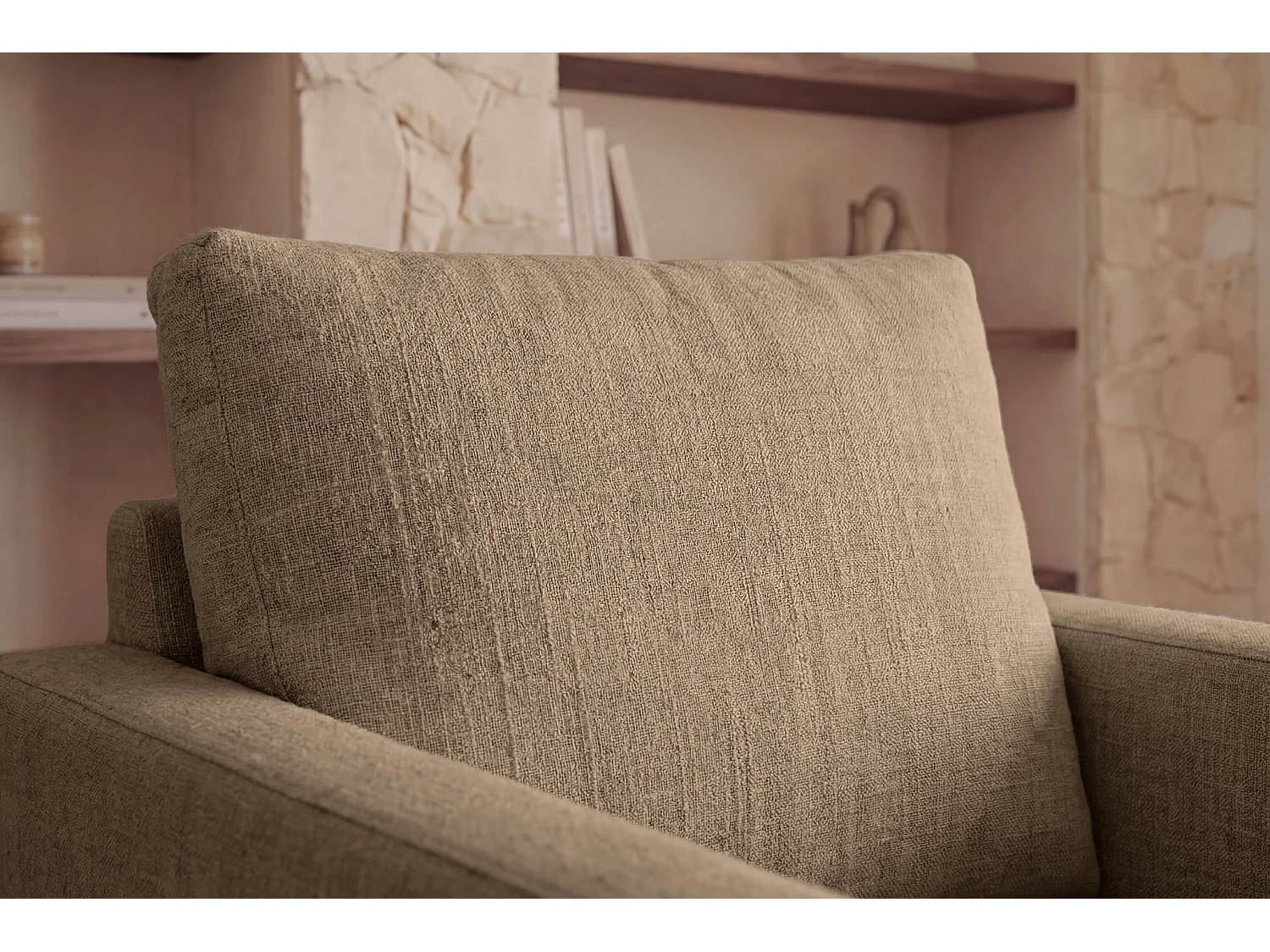 LEONIE - Fauteuil tissu chenille déhoussable - Café