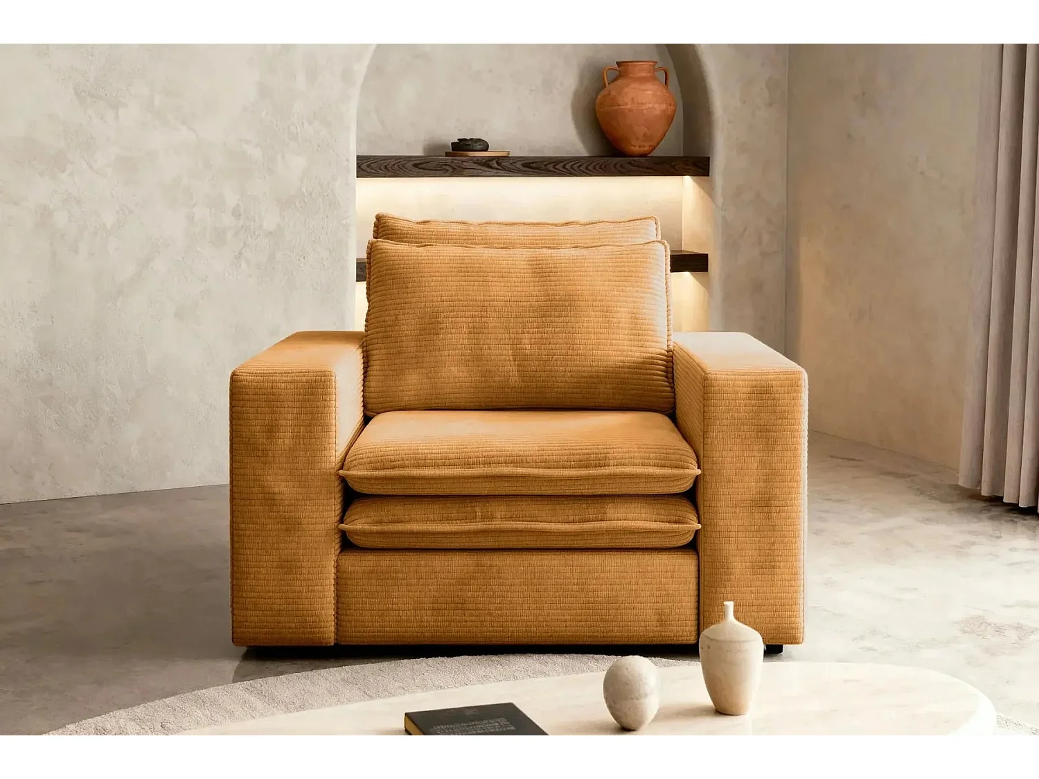 OSCAR - Fauteuil en velours côtelé - Moutarde