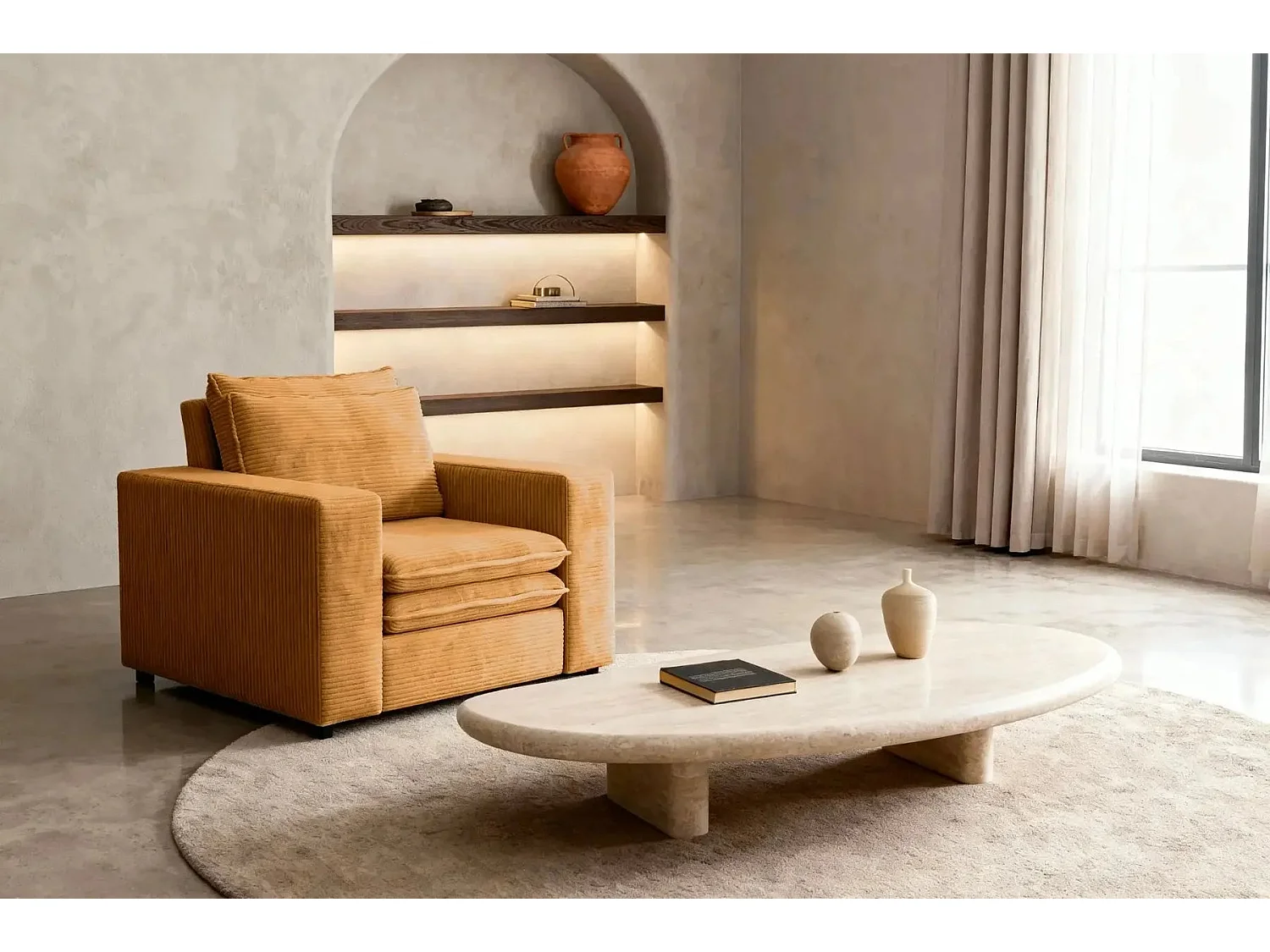OSCAR - Fauteuil en velours côtelé - Moutarde