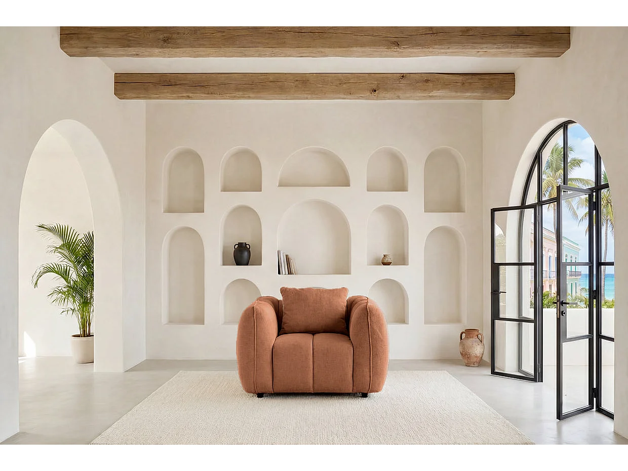HAVANA - Fauteuil tissu lisse Terracotta