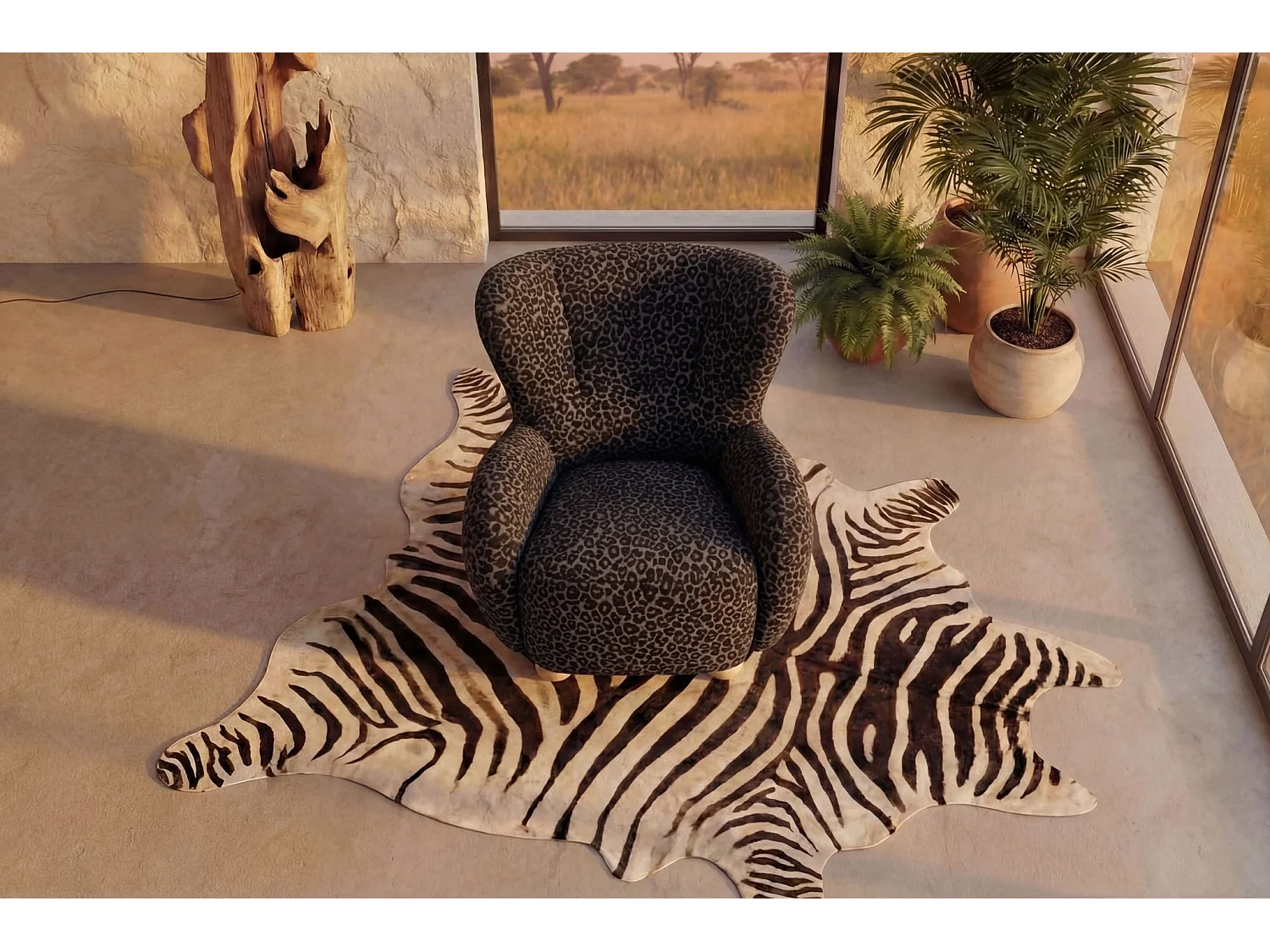 LILI - Fauteuil tissu imprimé animalier - Noir