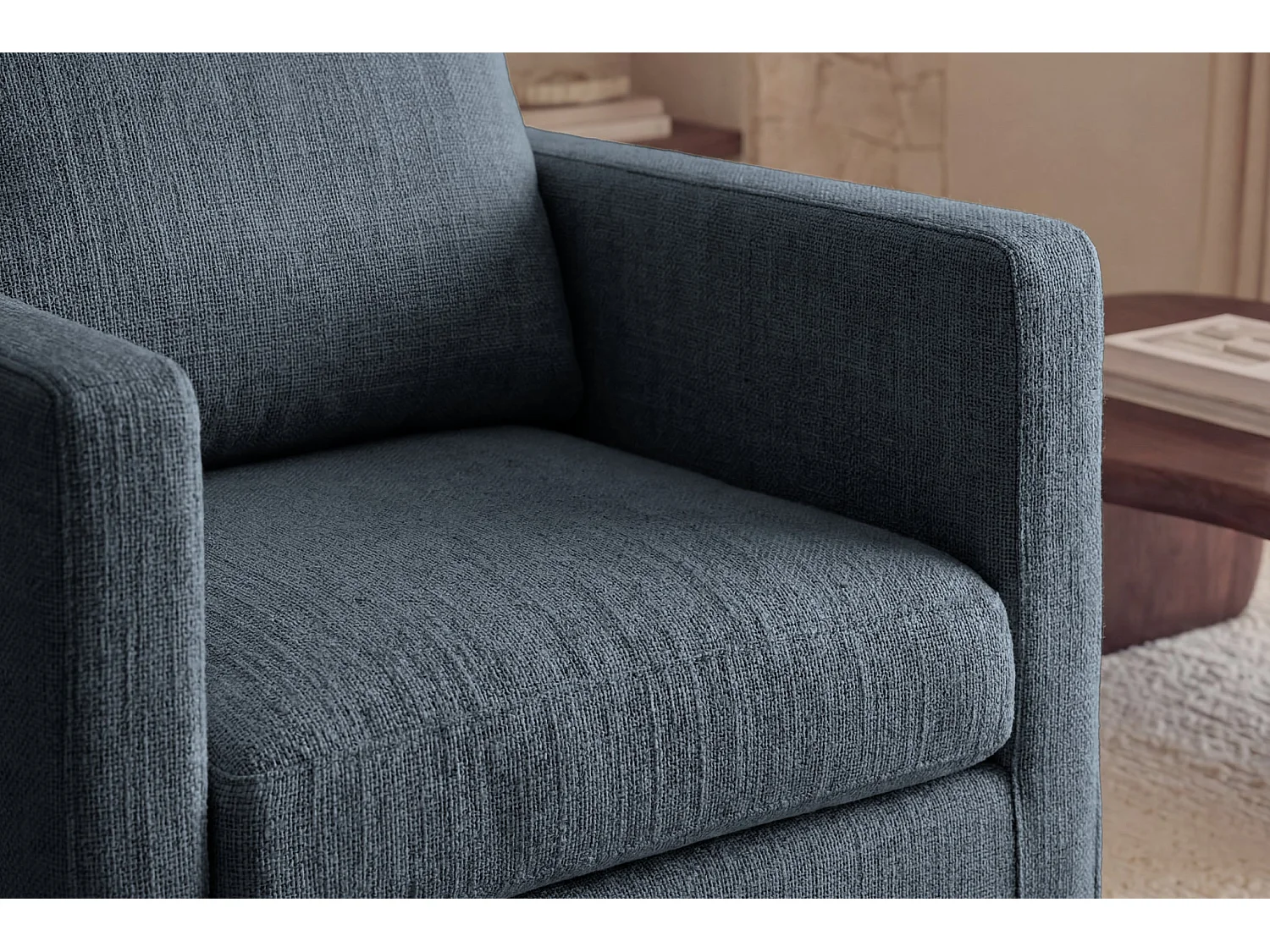 LEONIE - Fauteuil tissu chenille déhoussable - Bleu