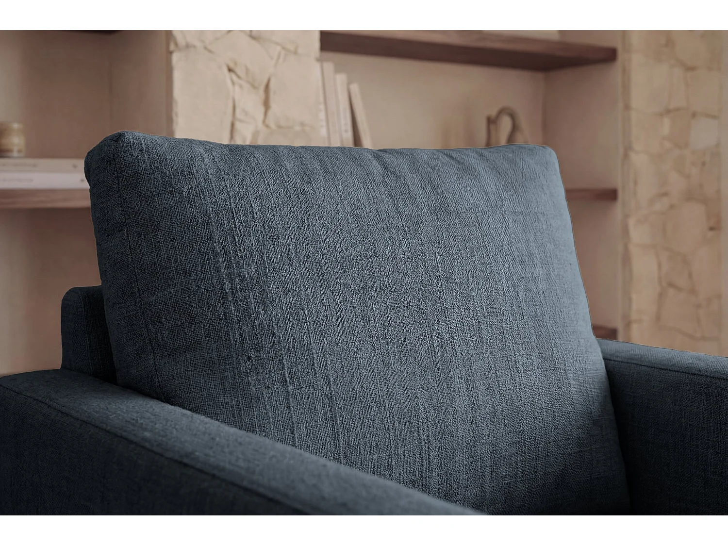 LEONIE - Fauteuil tissu chenille déhoussable - Bleu